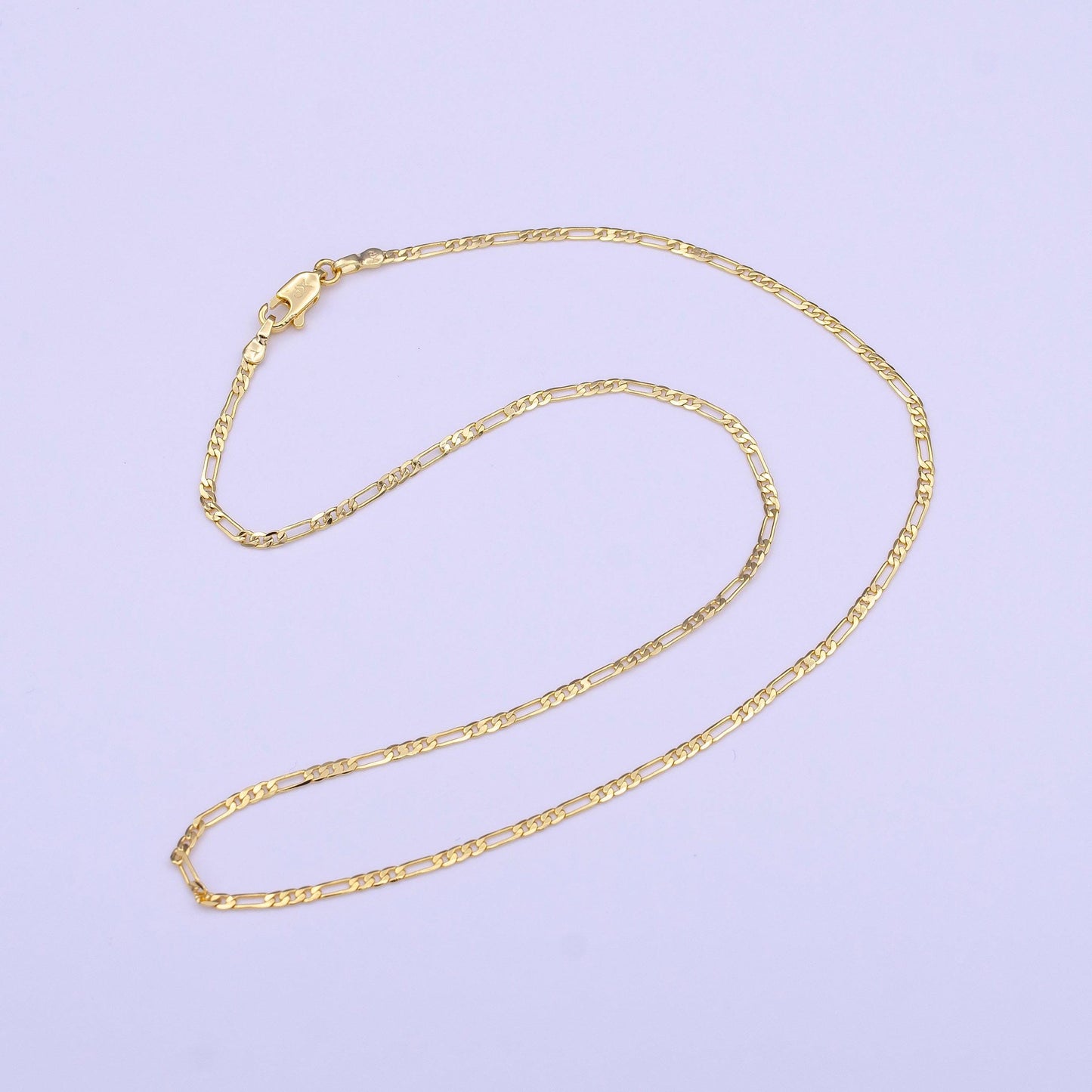 24k gold filled figaro necklace unisex chain dainty gold figaro chain necklace 15.5 inch chain wa1455