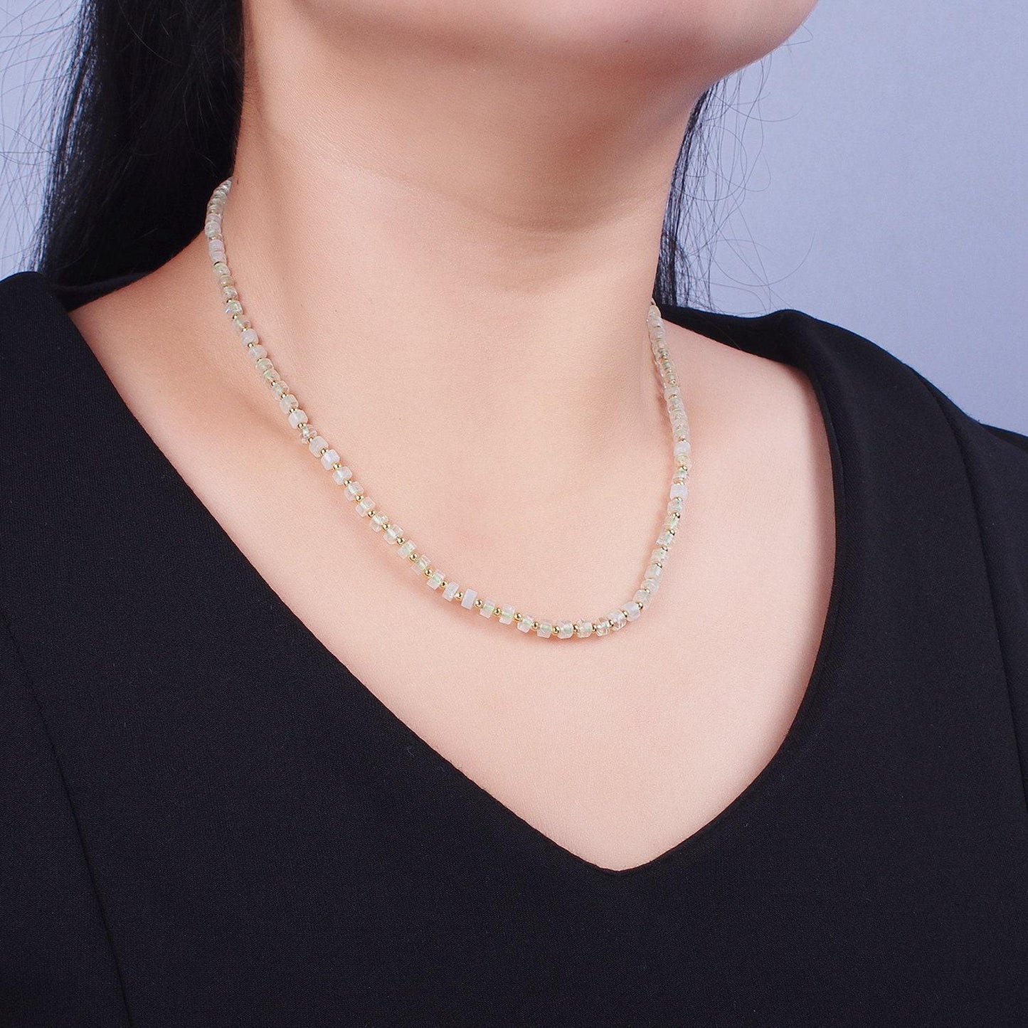 Gold filled green prehnite rondelle heishi gemstone gold spacer beads 16 inch beaded necklace handmade necklace | wa-1436