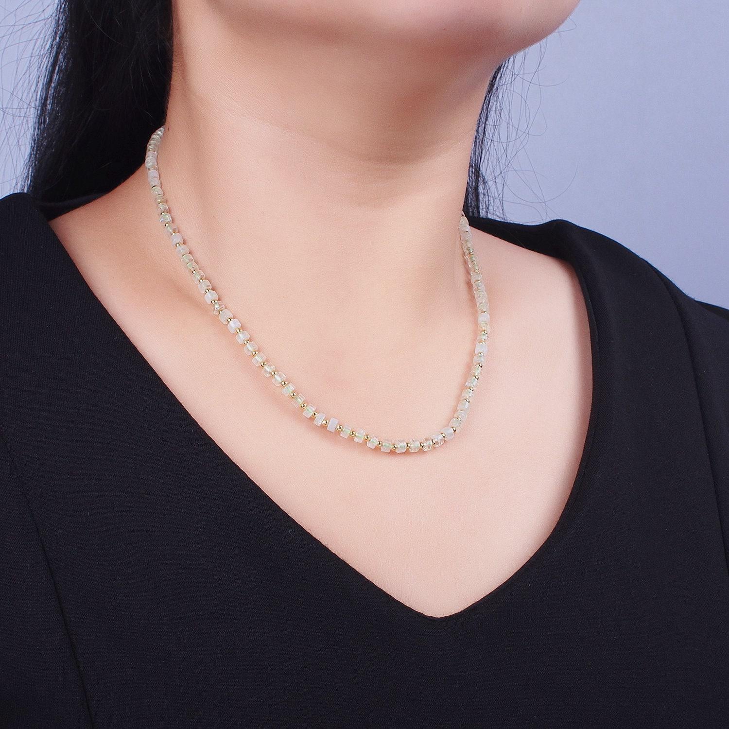 Gold filled green prehnite rondelle heishi gemstone gold spacer beads 16 inch beaded necklace handmade necklace | wa-1436