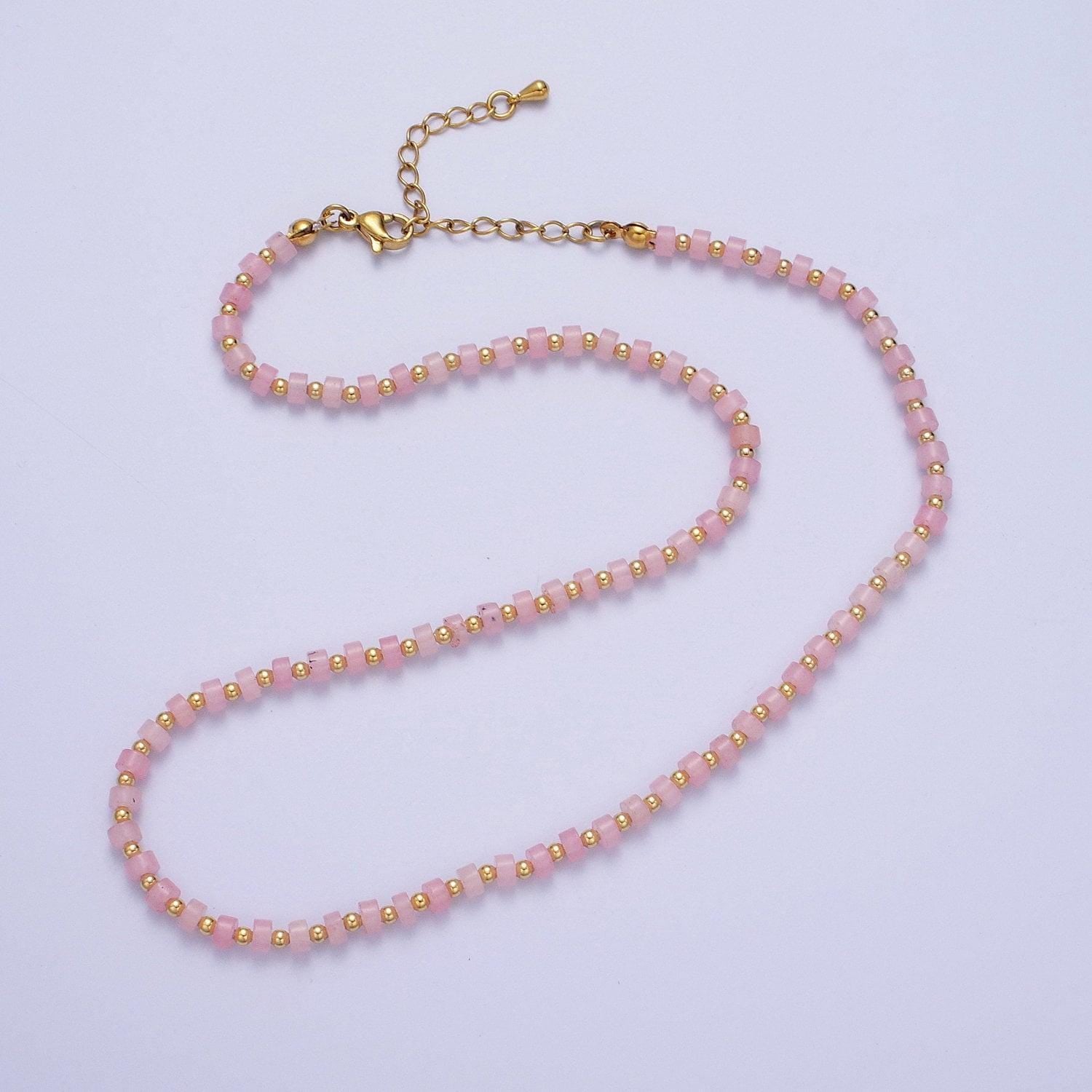 Cylinder rose quartz necklace pink quartz beaded necklace christmas gift for her minimalist jewelry pink boho necklace