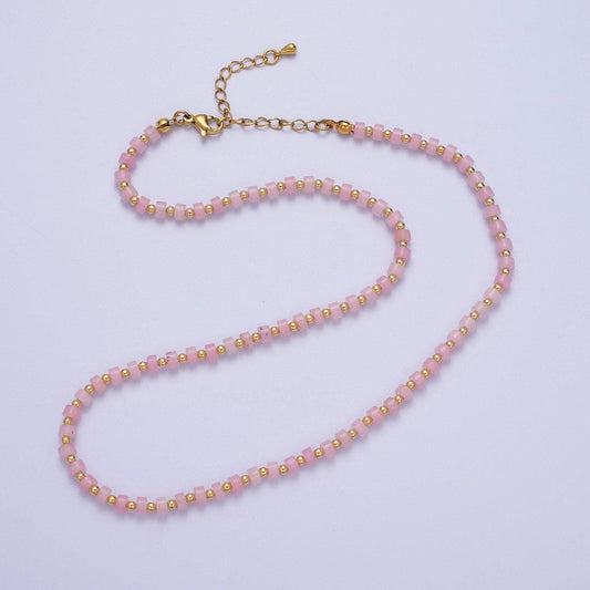 Cylinder rose quartz necklace pink quartz beaded necklace christmas gift for her minimalist jewelry pink boho necklace