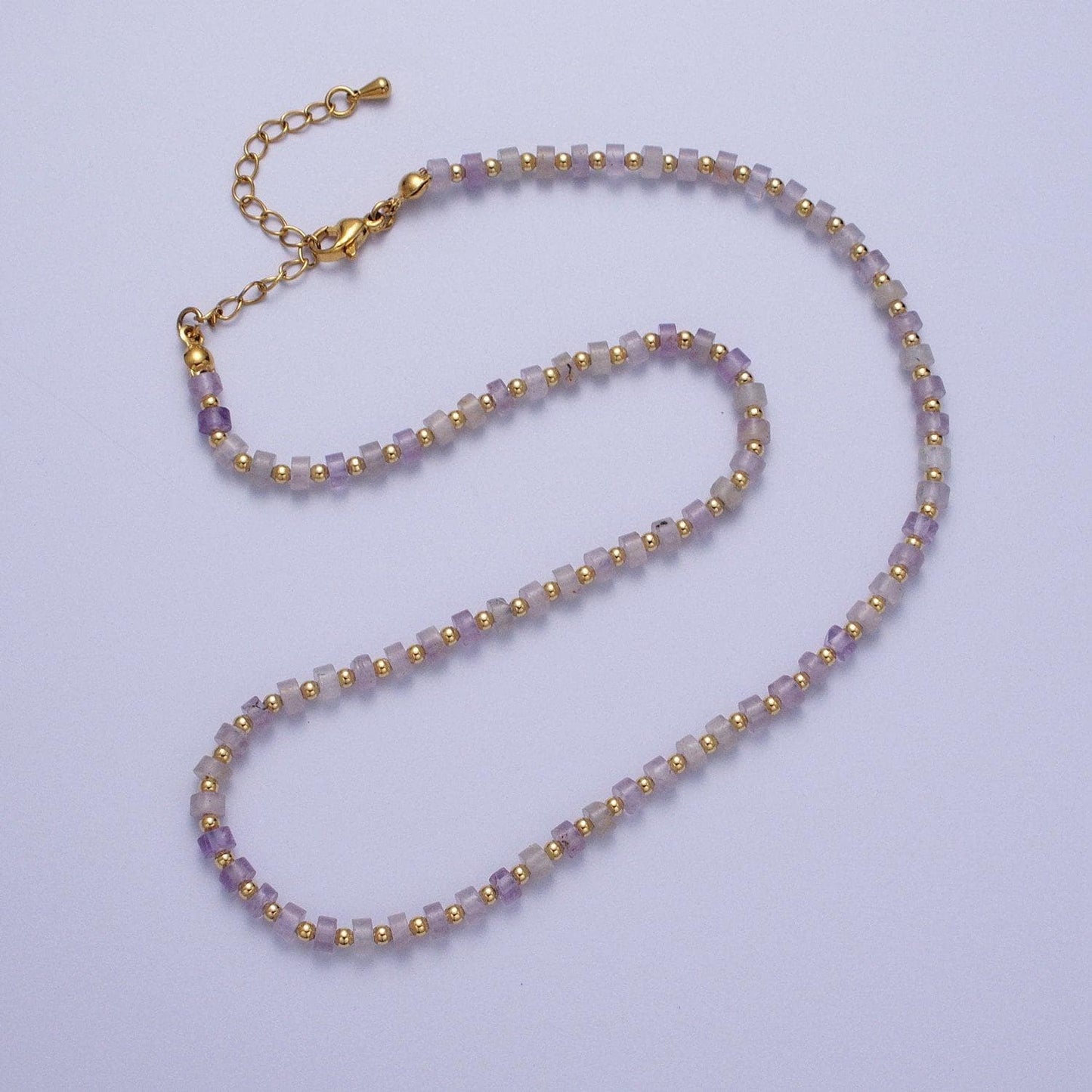 Goregeous bead amethyst gemstone necklace purple amethyst and gold beaded summer necklace for women- boho surfer everyday necklace wa1429