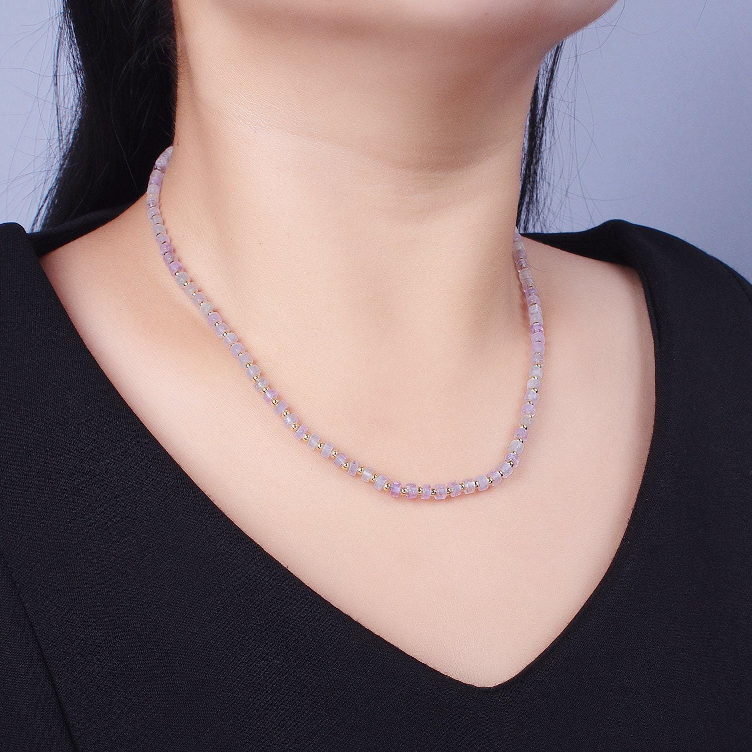 Goregeous bead amethyst gemstone necklace purple amethyst and gold beaded summer necklace for women- boho surfer everyday necklace wa1429