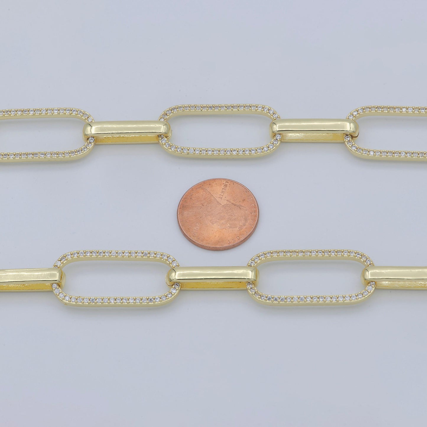 Bold gold micro pave chain by meter, cz cable chain necklace specialty link chain by meter rolo cable for fashion jewelry, wa-1419