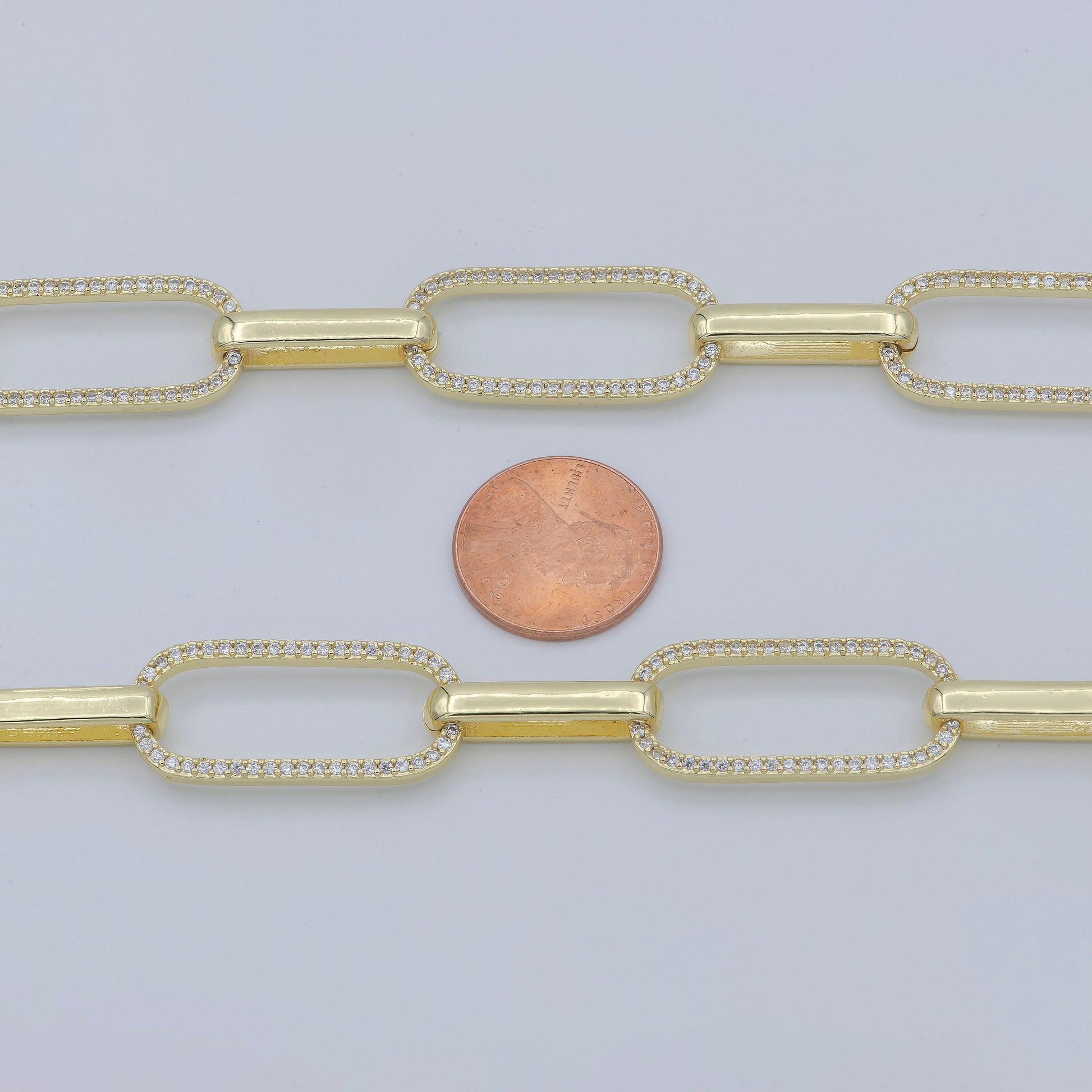 Bold gold micro pave chain by meter, cz cable chain necklace specialty link chain by meter rolo cable for fashion jewelry, wa-1419