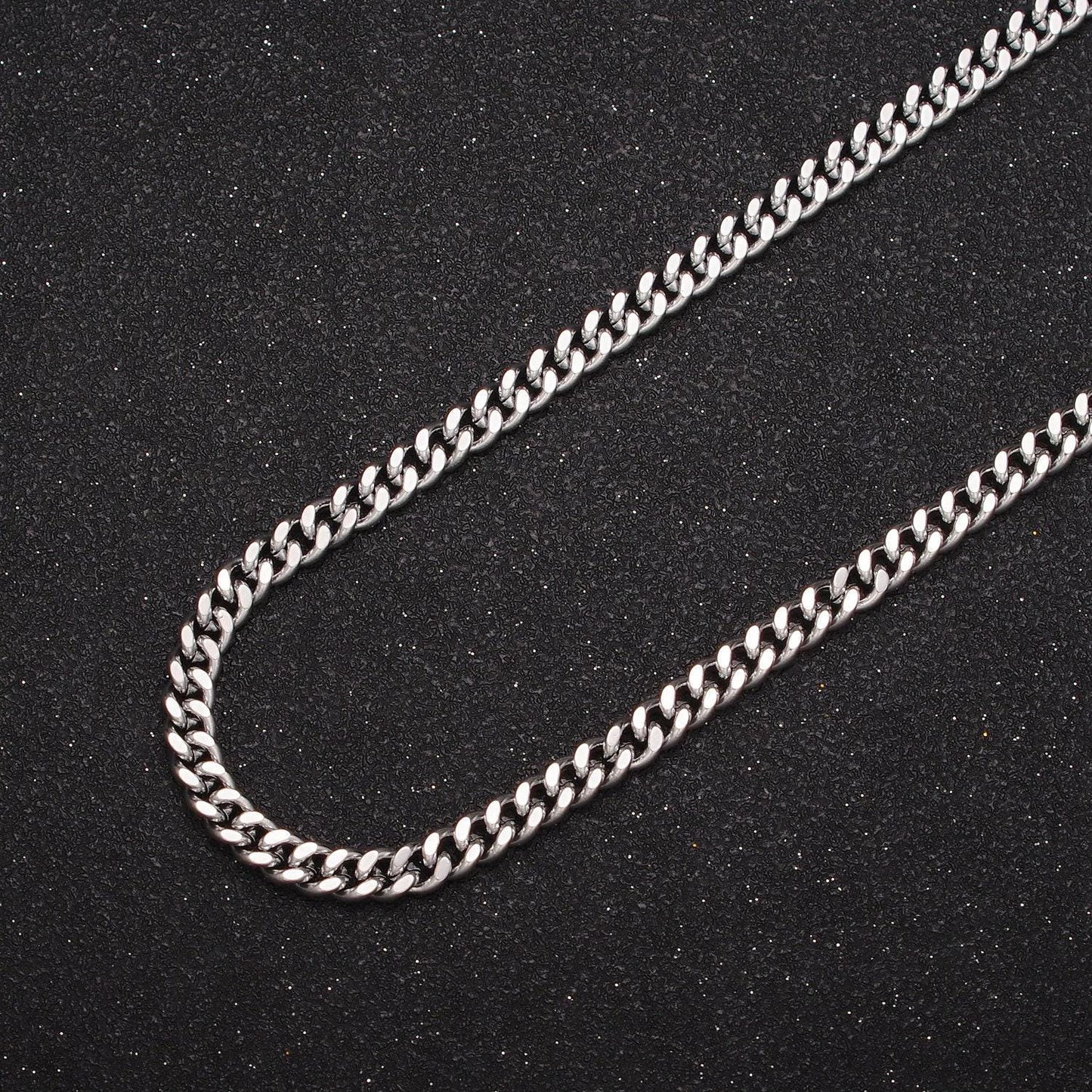 4.5mm silver miami cuban curb chain, 19.5 inch rhodium plated flat concave curb unfinished chain for jewelry making, wa-1402