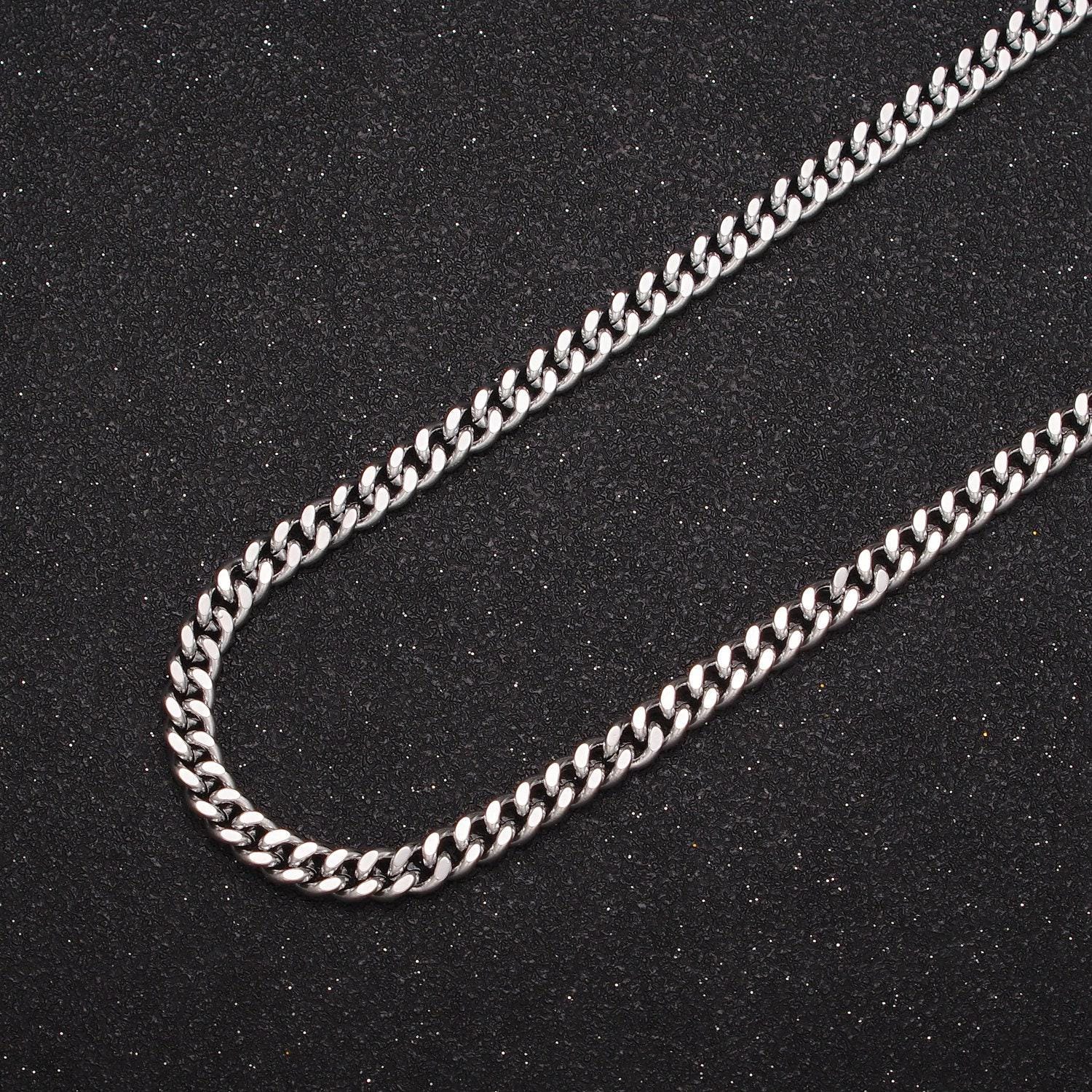 4.5mm silver miami cuban curb chain, 19.5 inch rhodium plated flat concave curb unfinished chain for jewelry making, wa-1402