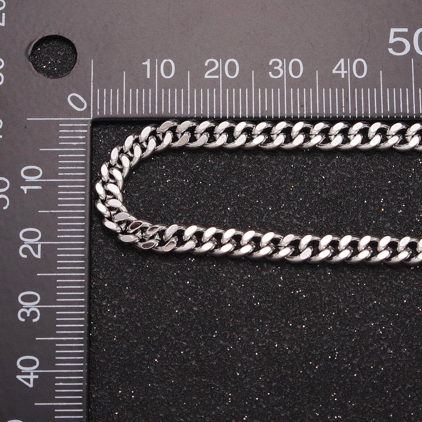 4.5mm silver miami cuban curb chain, 19.5 inch rhodium plated flat concave curb unfinished chain for jewelry making, wa-1402