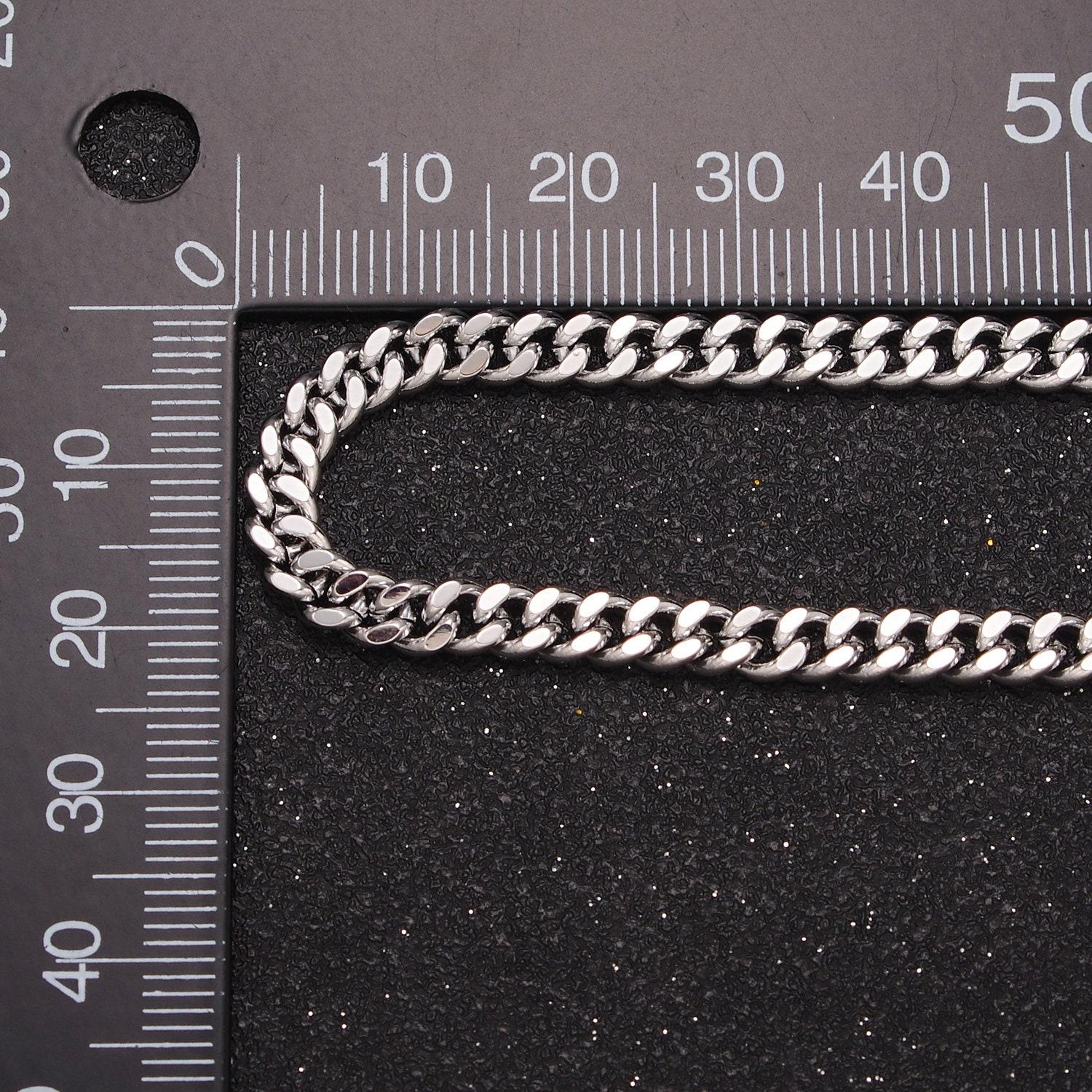 4.5mm silver miami cuban curb chain, 19.5 inch rhodium plated flat concave curb unfinished chain for jewelry making, wa-1402