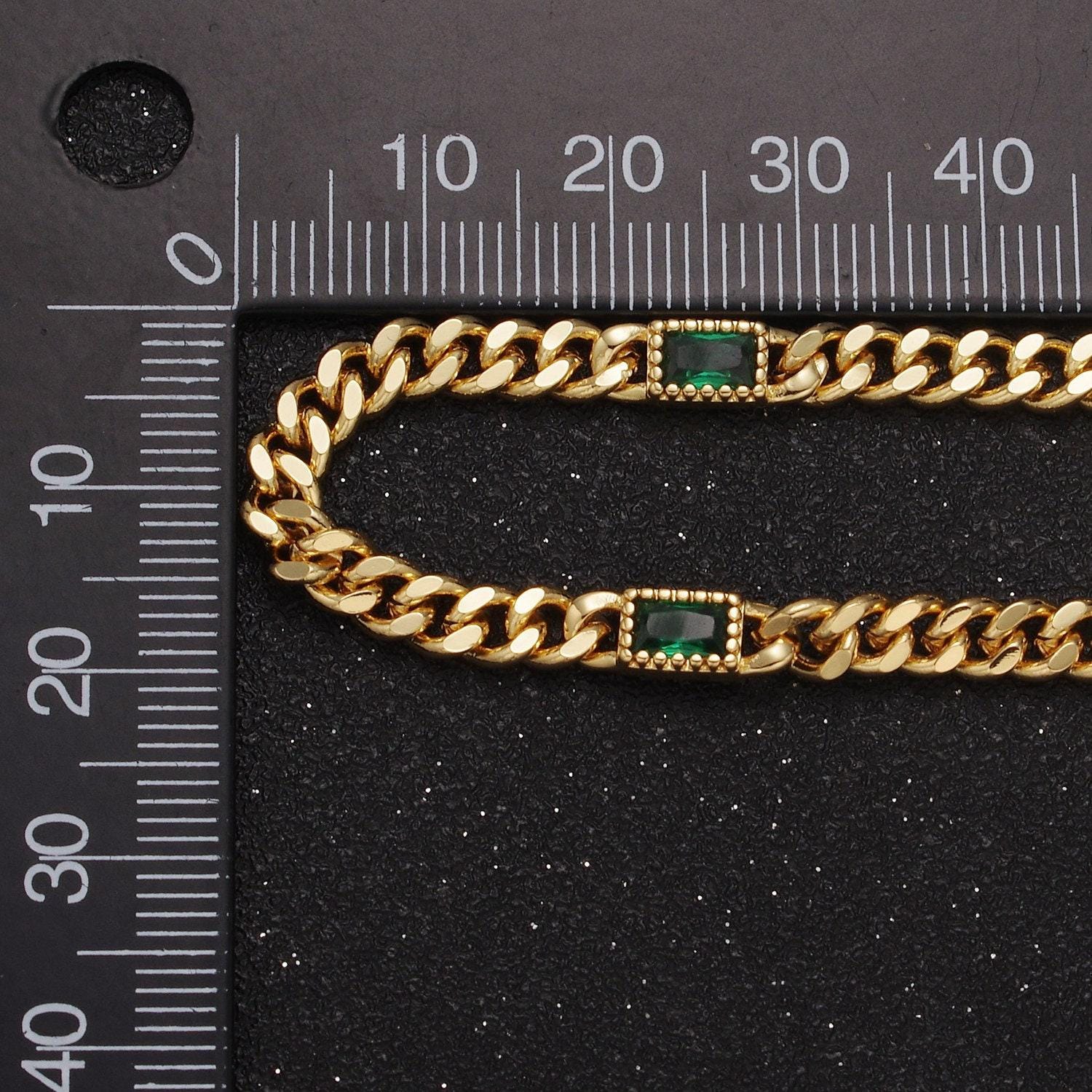 24k gold filled unfinished chunky curb chain with dainty rectangular crystal cubic zirconia cz stone by meter