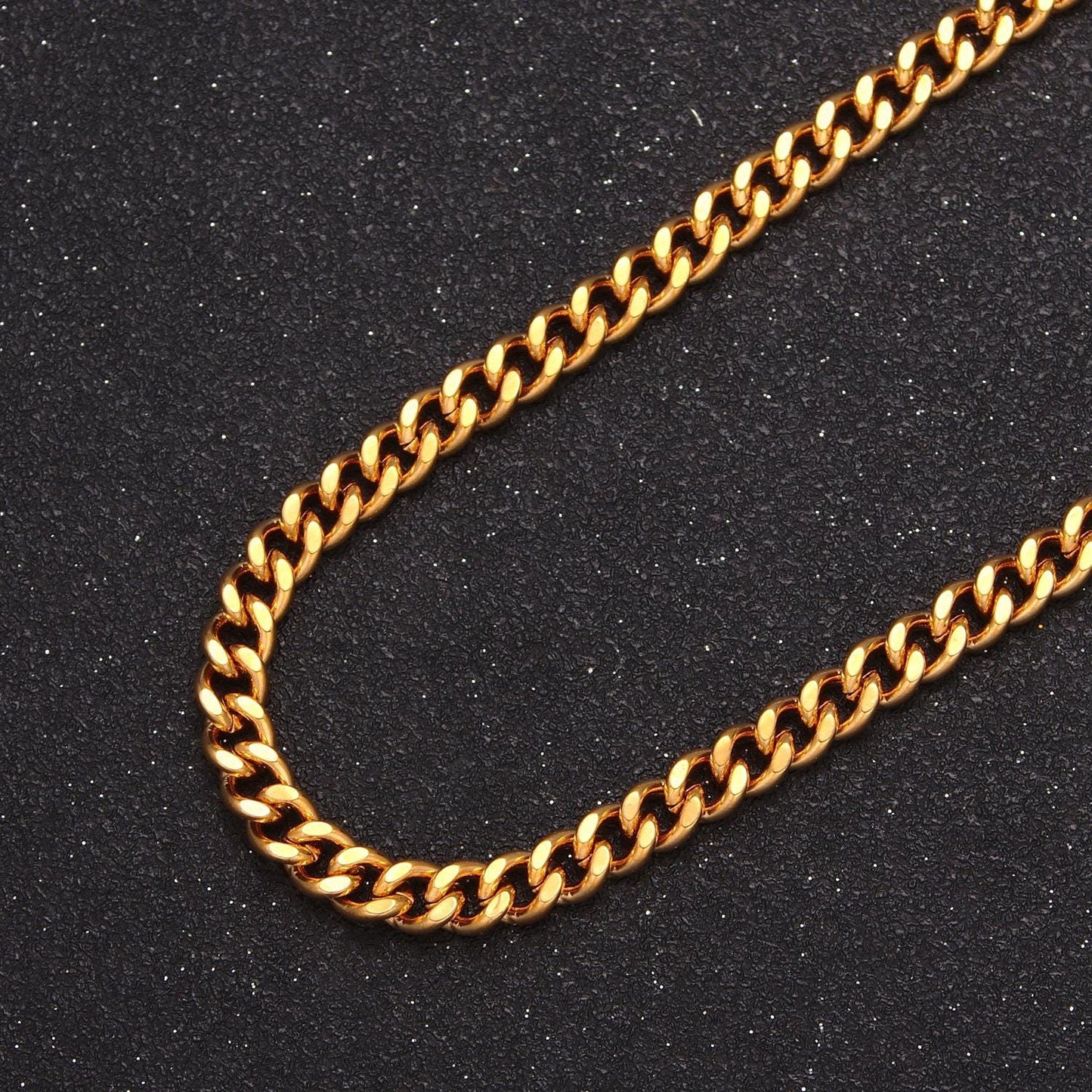 24k gold filled 5mm cuban curb chain link, 19.5 inch gold flat concave chain, unfinished chain for diy jewelry making, wa-1399