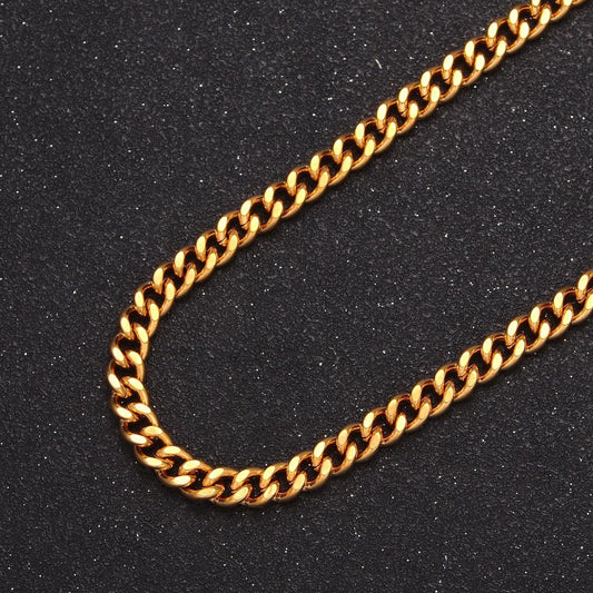 24k gold filled 5mm cuban curb chain link, 19.5 inch gold flat concave chain, unfinished chain for diy jewelry making, wa-1399