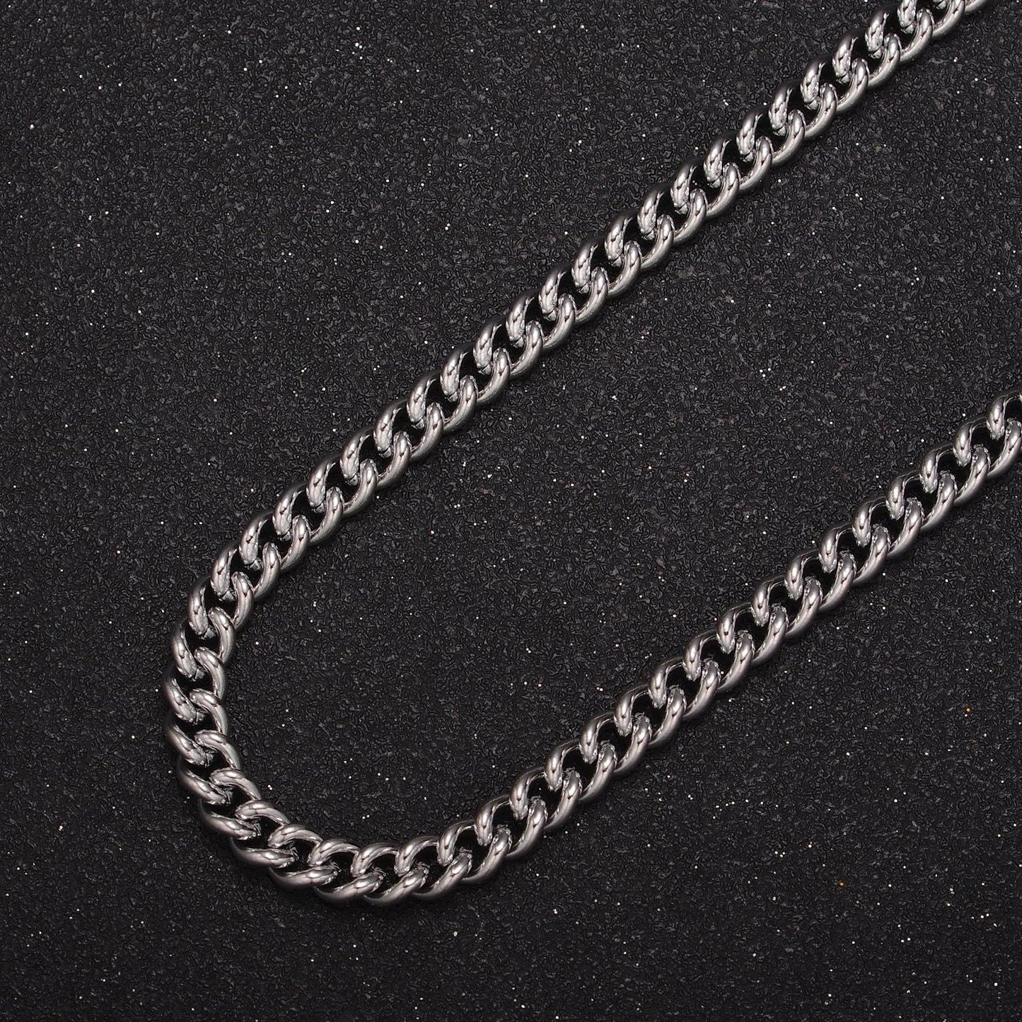 19.5 inch rhodium plated curb chain, 5.3mm width silver curb unfinished chain for diy jewelry necklace bracelet anklet making, wa-1391