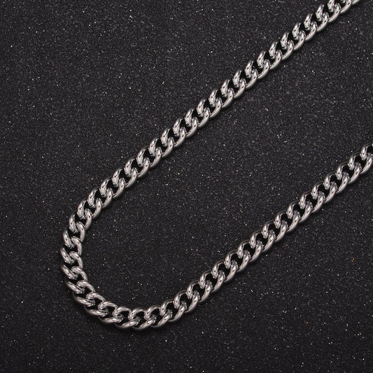 19.5 inch rhodium plated curb chain, 5.3mm width silver curb unfinished chain for diy jewelry necklace bracelet anklet making, wa-1391