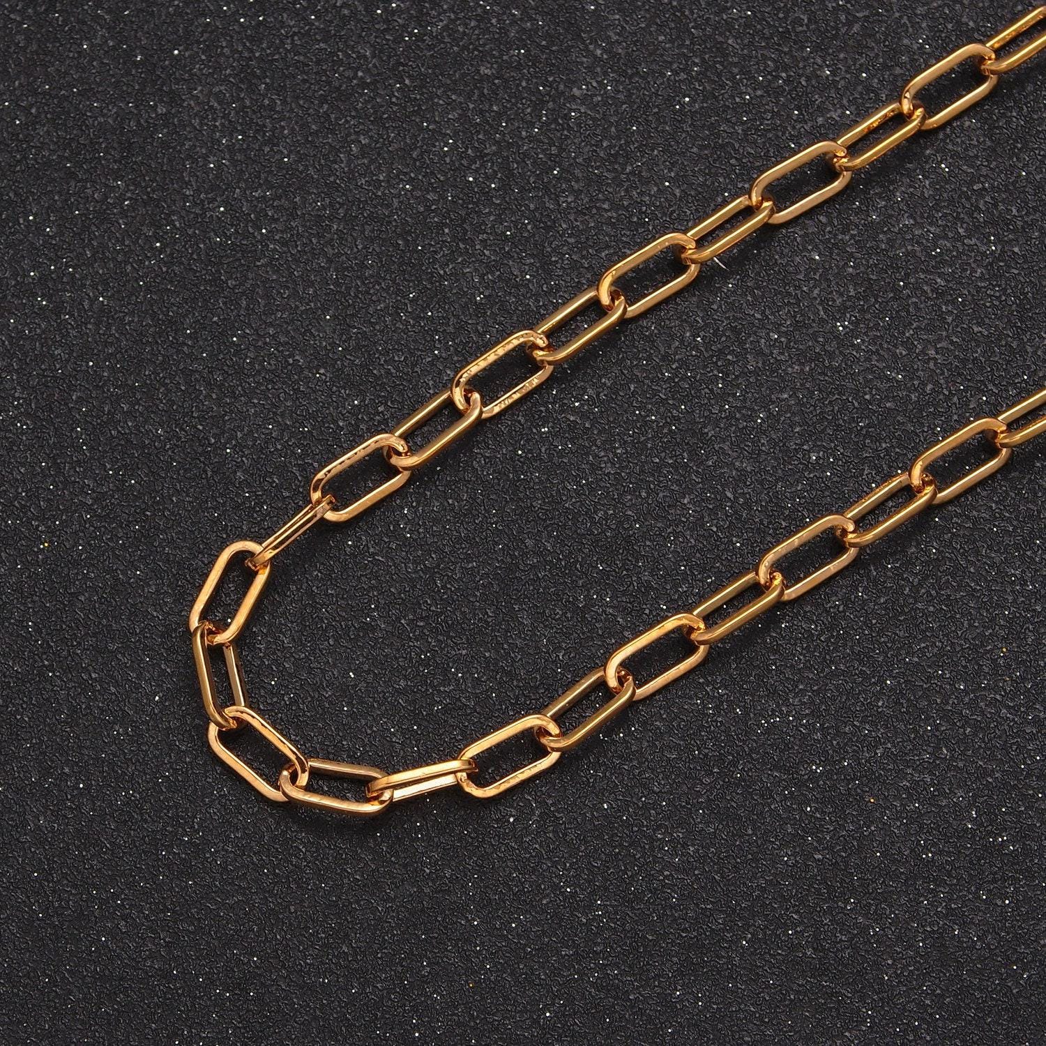 24k gold filled 10x5mm thick paperclip chain, 19.5 inch paper clip unfinished chain for jewelry making, wa-1379