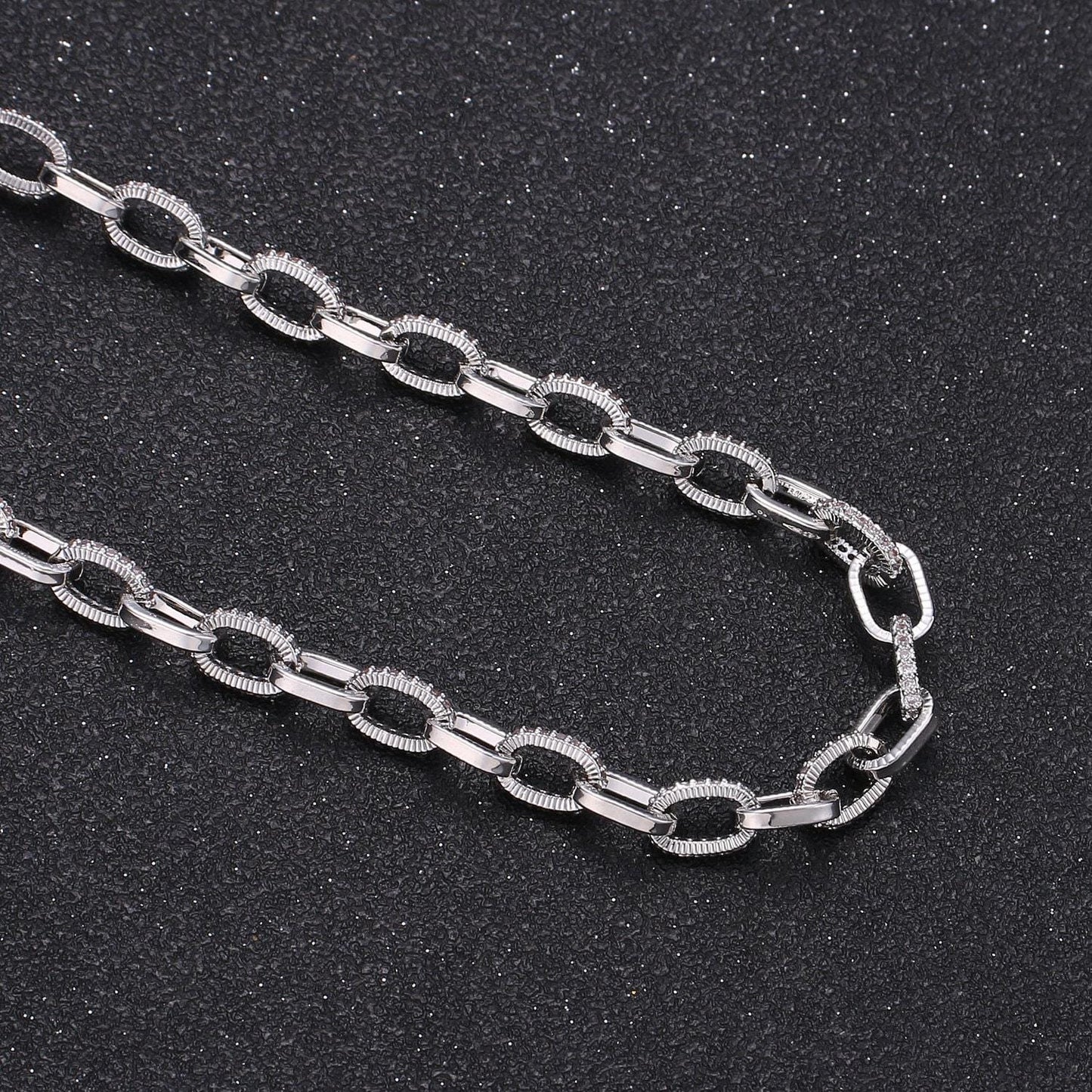 Silver micro pave chain cz paper clip chain specialty link cable chain by meter cubic clear chain chunky chain size 8.5x6mm, 295, 296