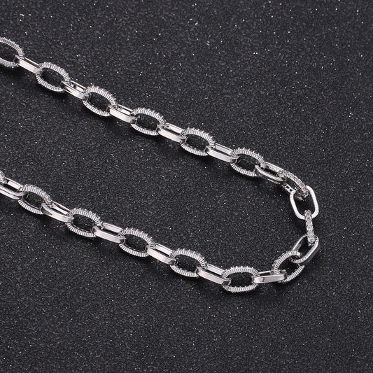 Silver micro pave chain cz paper clip chain specialty link cable chain by meter cubic clear chain chunky chain size 8.5x6mm, 295, 296