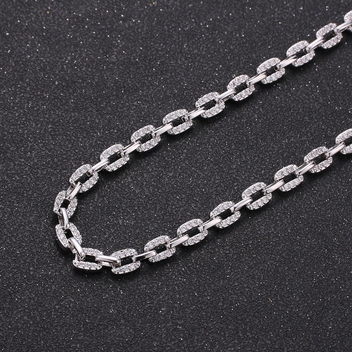 14k gold micro pave chain cz rolo chain specialty link cable chain by meter bold clear cubic chain chunky chain size 6x6mm,roll 290, 291