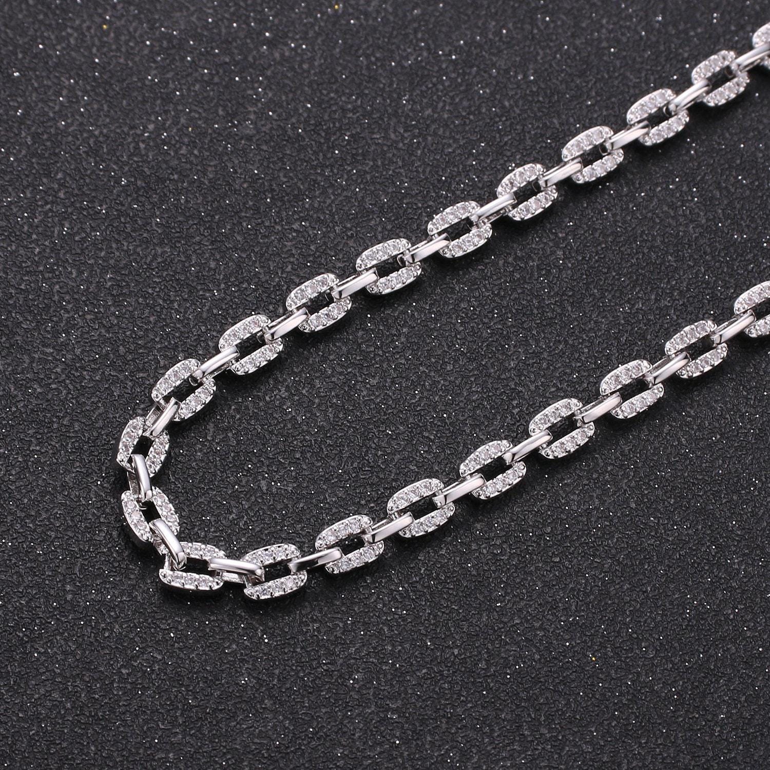 14k gold micro pave chain cz rolo chain specialty link cable chain by meter bold clear cubic chain chunky chain size 6x6mm,roll 290, 291
