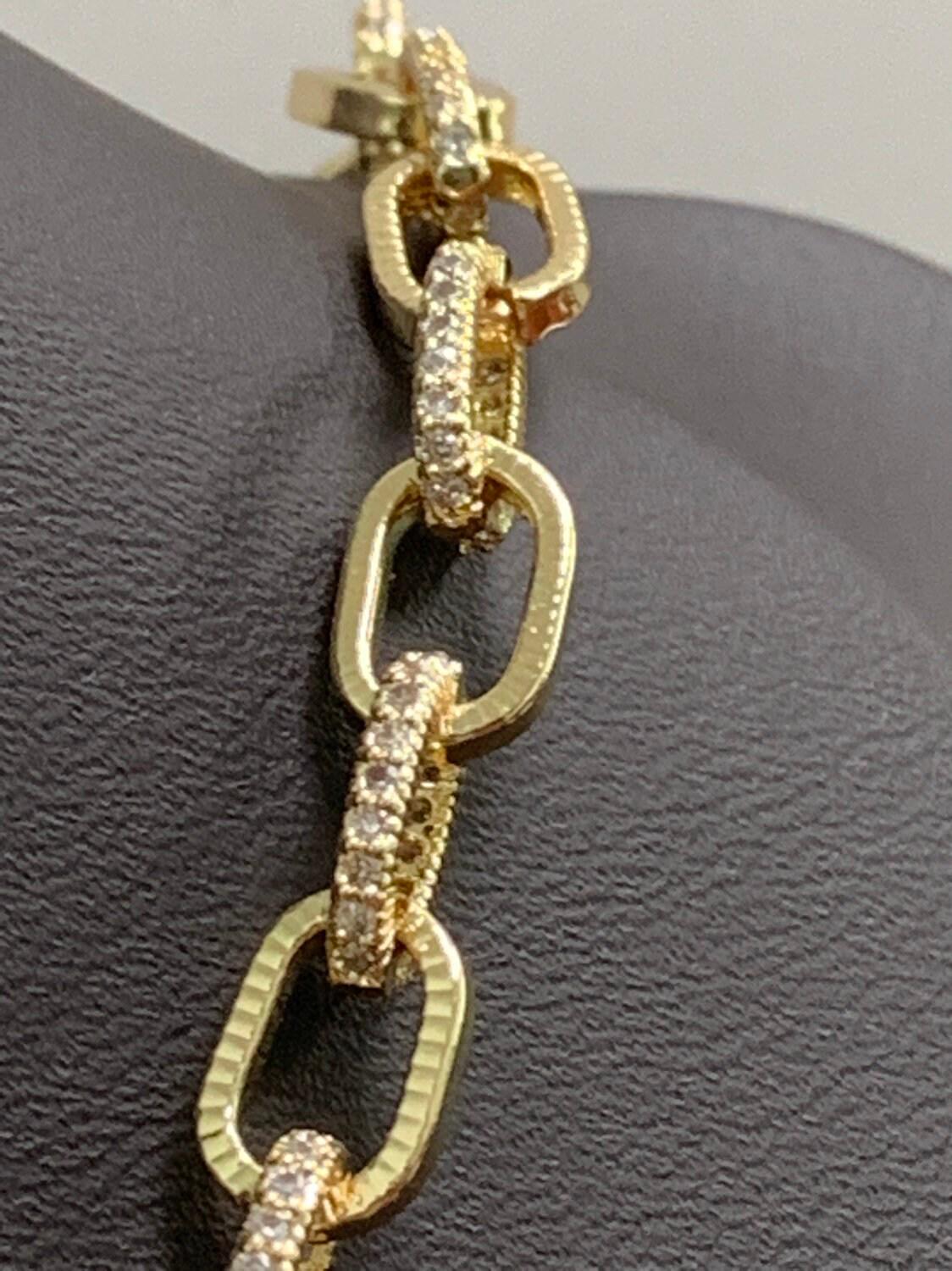Silver micro pave chain cz paper clip chain specialty link cable chain by meter cubic clear chain chunky chain size 8.5x6mm, 295, 296