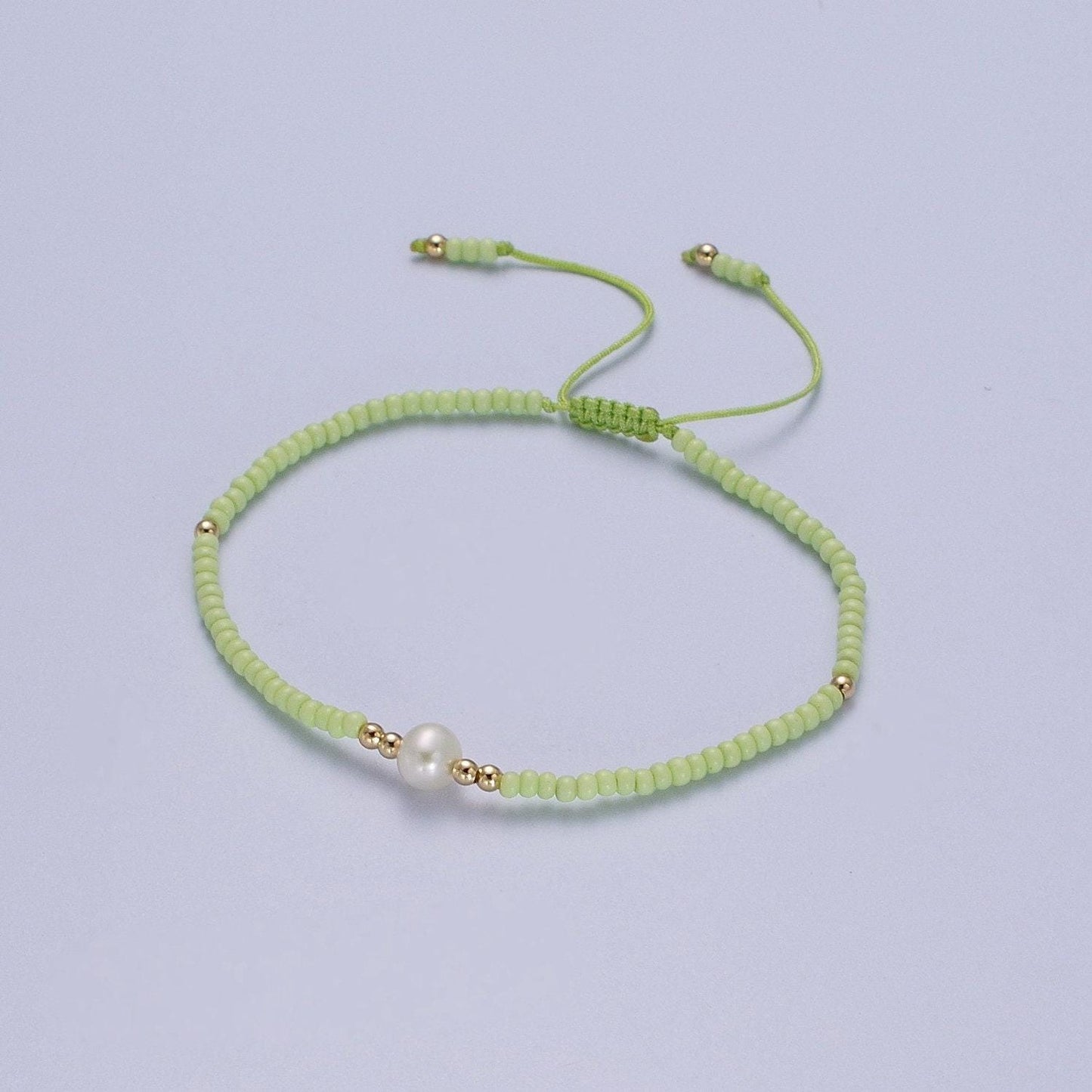 Pearl bracelet, minimalist glass beads pastel adjustable knotted braided macrame string bracelet women jewelry gift idea wa-1259