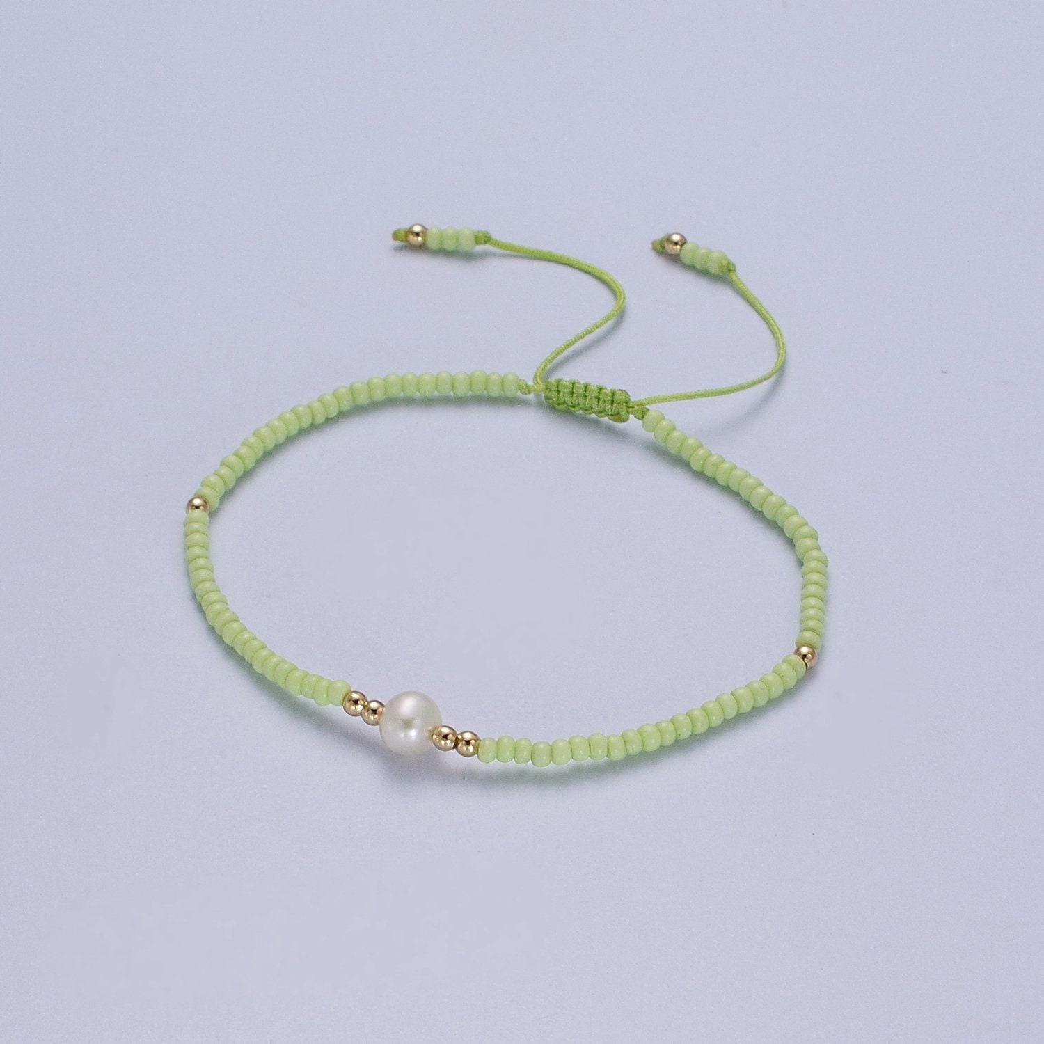 Pearl bracelet, minimalist glass beads pastel adjustable knotted braided macrame string bracelet women jewelry gift idea wa-1259