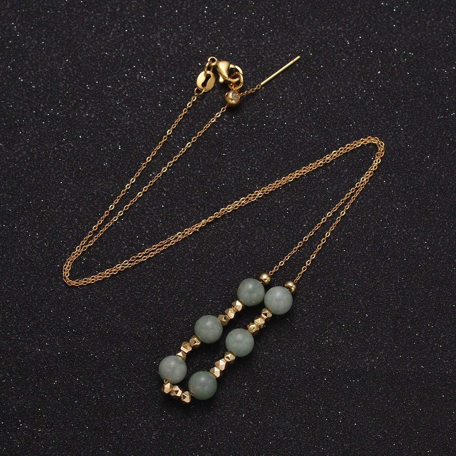 Green jade necklace bead 18.5 inch gemstone beaded necklace | wa-1254
