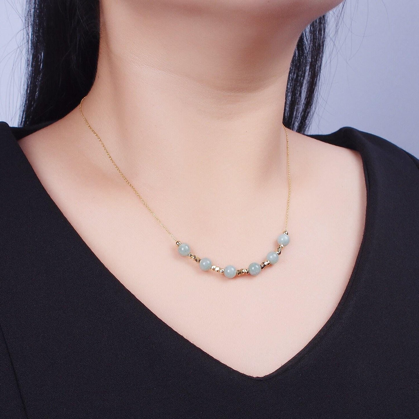 Green jade necklace bead 18.5 inch gemstone beaded necklace | wa-1254