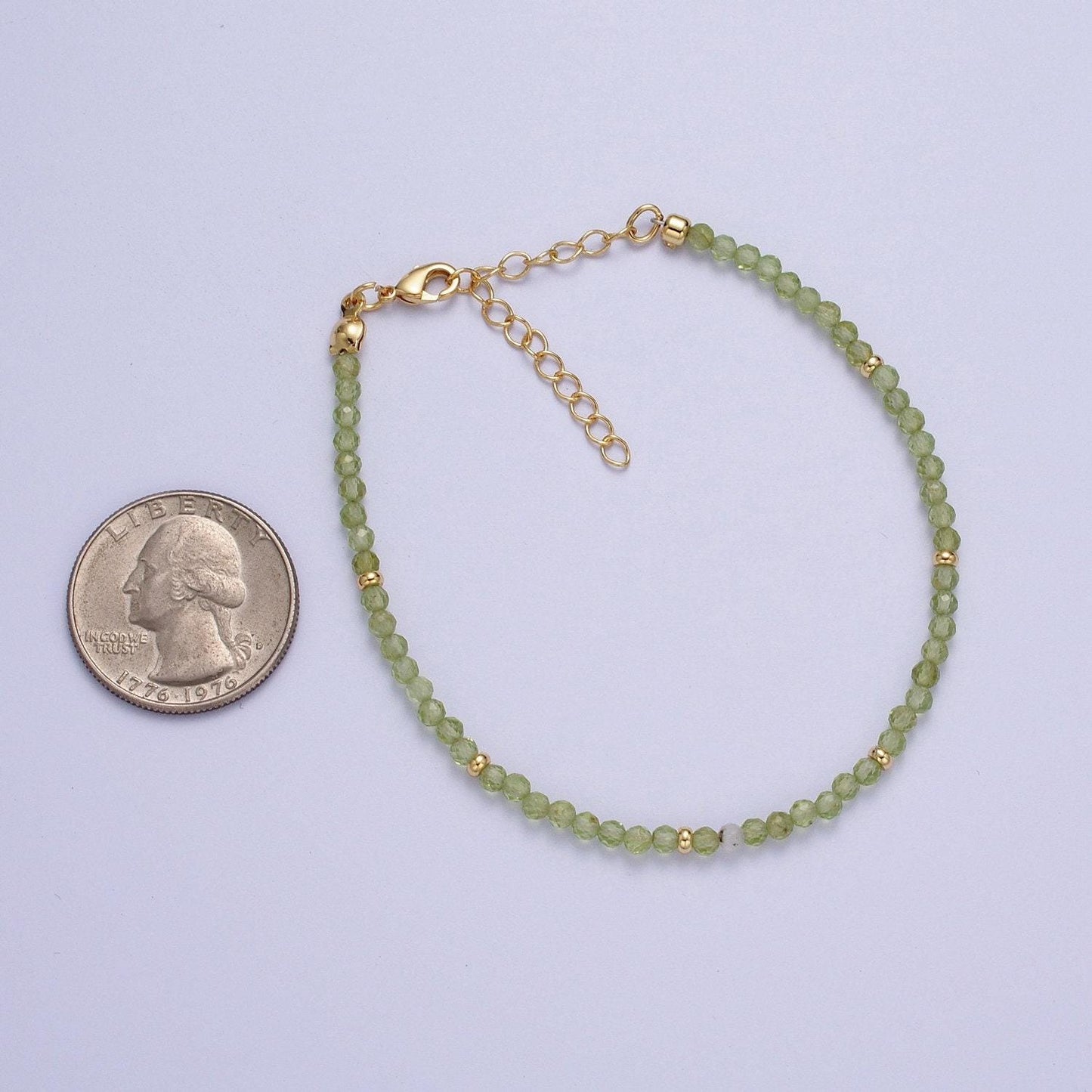 2.8mm green prehnite & aventurine multifaceted rondelle stones w. gold crimp spacers 7.0"+2.0" extender handmade bracelet | wa-1197, wa-1198