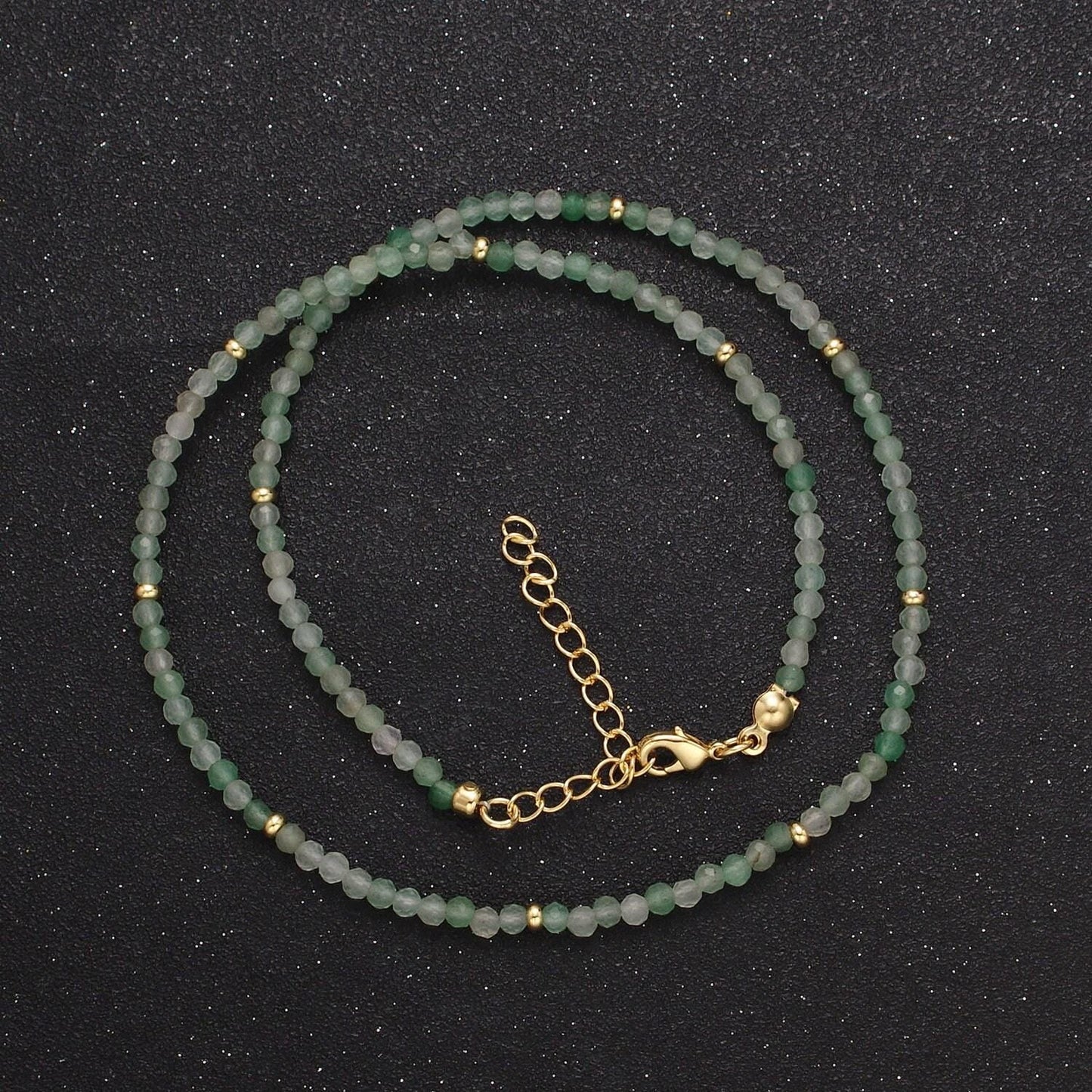 3.0mm moonstone, aventurine, prehnite multifaceted rondelle stones w. gold crimp spacers 17.5"+1.5" ext. handmade necklace | wa-1194,5,6