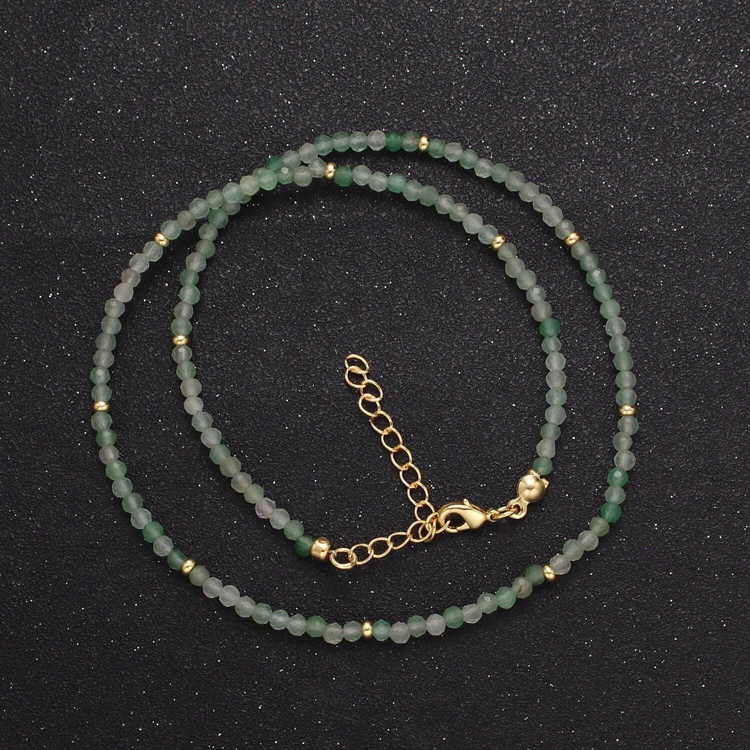 3.0mm moonstone, aventurine, prehnite multifaceted rondelle stones w. gold crimp spacers 17.5"+1.5" ext. handmade necklace | wa-1194,5,6