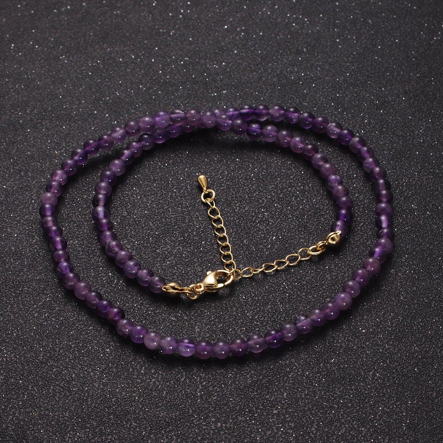 4.0mm purple rondelle glass beads necklace, 24k gold filled 16.5"+2.0" extender purple glass beads ready to wear necklace | wa-1184, wa-1193