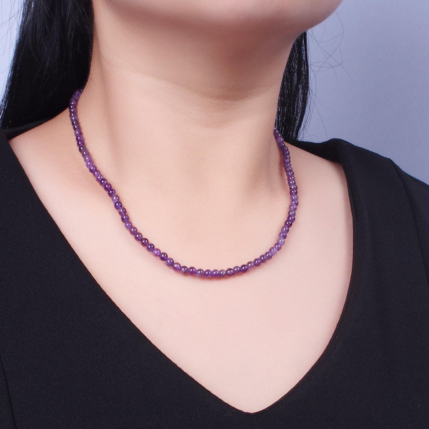 4.0mm purple rondelle glass beads necklace, 24k gold filled 16.5"+2.0" extender purple glass beads ready to wear necklace | wa-1184, wa-1193