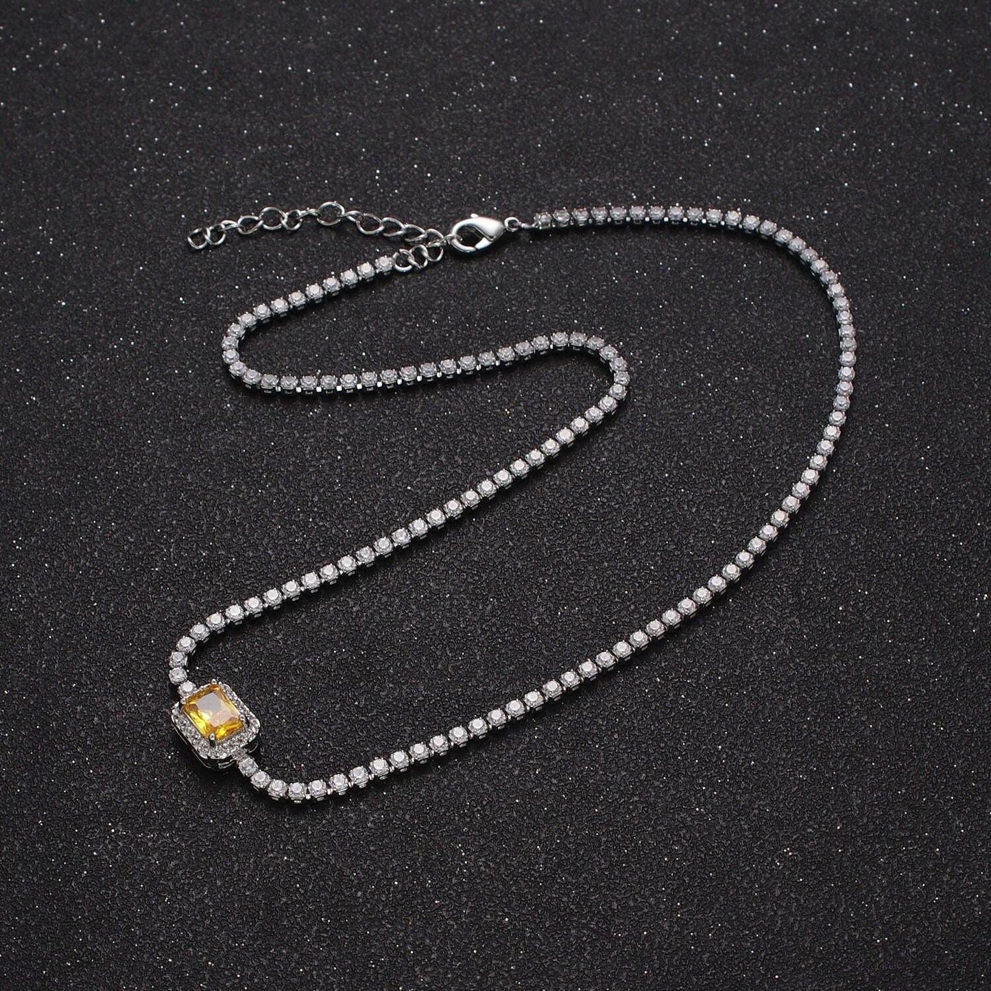 2.0mm red, green, yellow rectangular micro paved cubic zirconia stones on 14.0"+2.0" ext. white gold plated necklace | wa-1190, -1191, -1192
