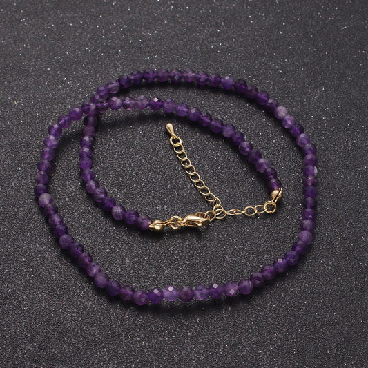 4.3mm multi-faceted rondelle purple amethyst necklace, 24k gold filled 16.5"+2.0" extender natural amethyst gemstone necklace | wa-1185