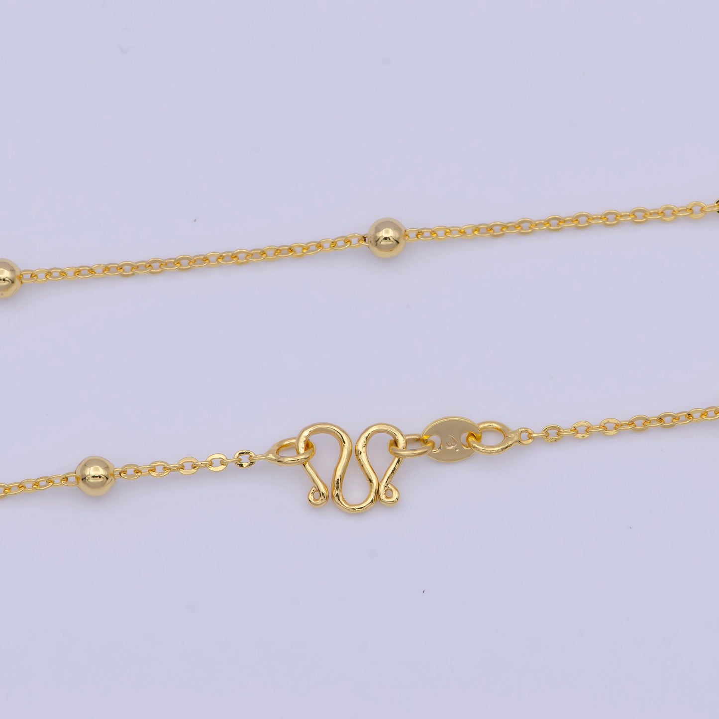 1.3mm gold satellite cable chain necklace, 24k gold plated 17.5" w. 3.0mm beads satellite cable link ready to wear necklace | wa-1131