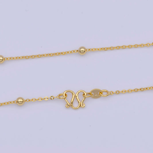 1.3mm gold satellite cable chain necklace, 24k gold plated 17.5" w. 3.0mm beads satellite cable link ready to wear necklace | wa-1131