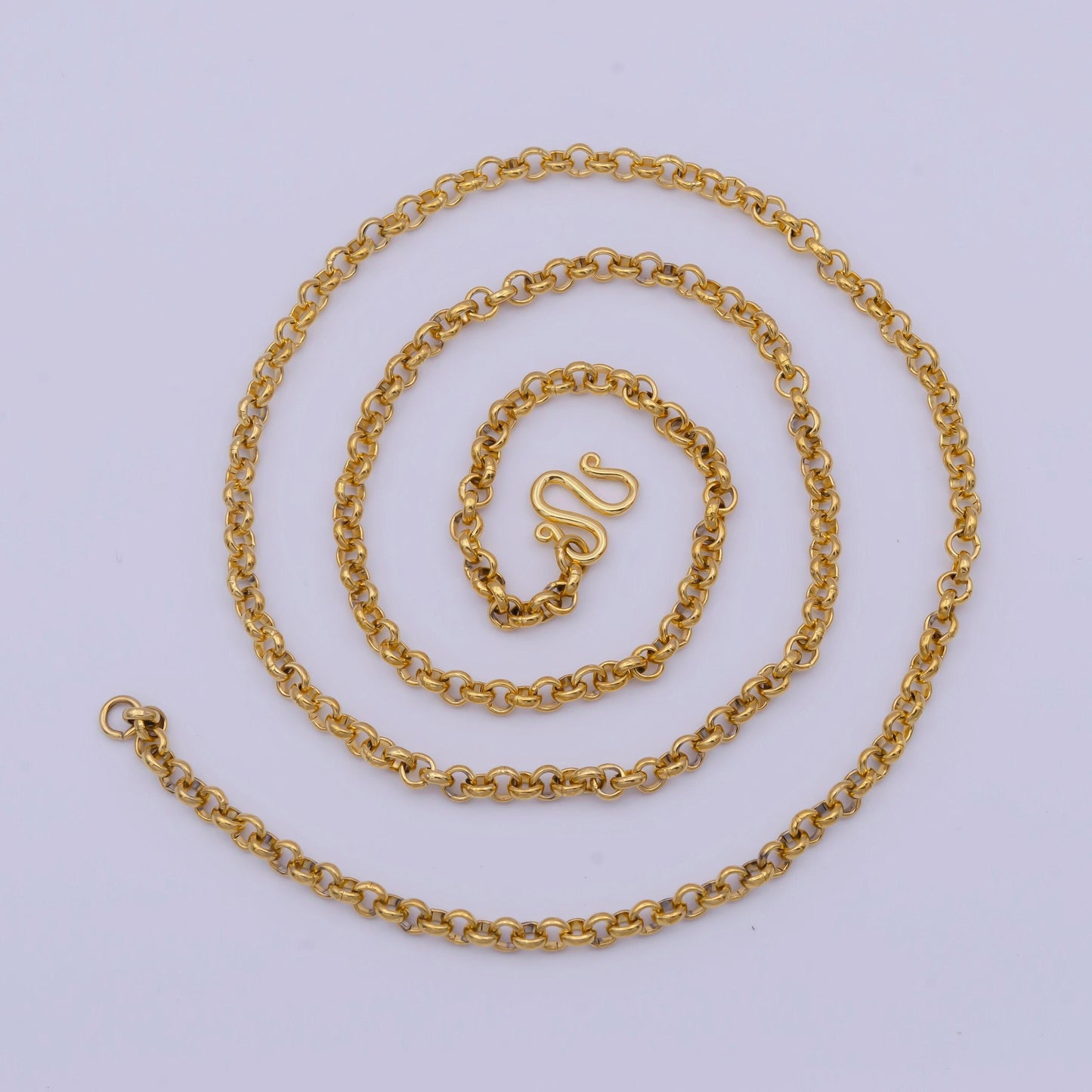 3.1mm thick gold rolo chain necklace, 24k gold plated 19.0" rolo link ready to wear necklace | wa-1126