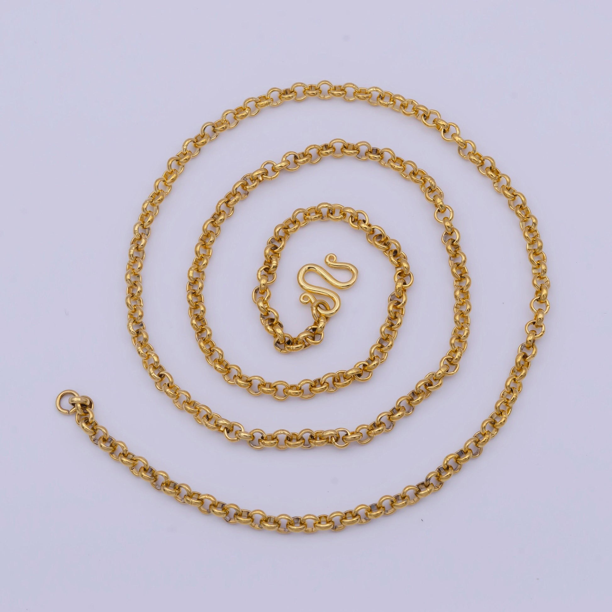 3.1mm thick gold rolo chain necklace, 24k gold plated 19.0" rolo link ready to wear necklace | wa-1126