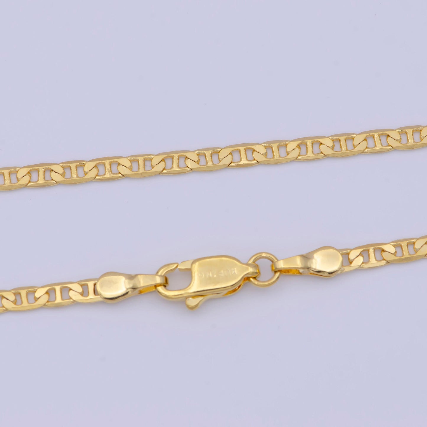 2.3mm gold mariner anchor chain necklace, 24k gold plated 17.8" mariner anchor link rectangular-look ready to wear necklace | wa-1125