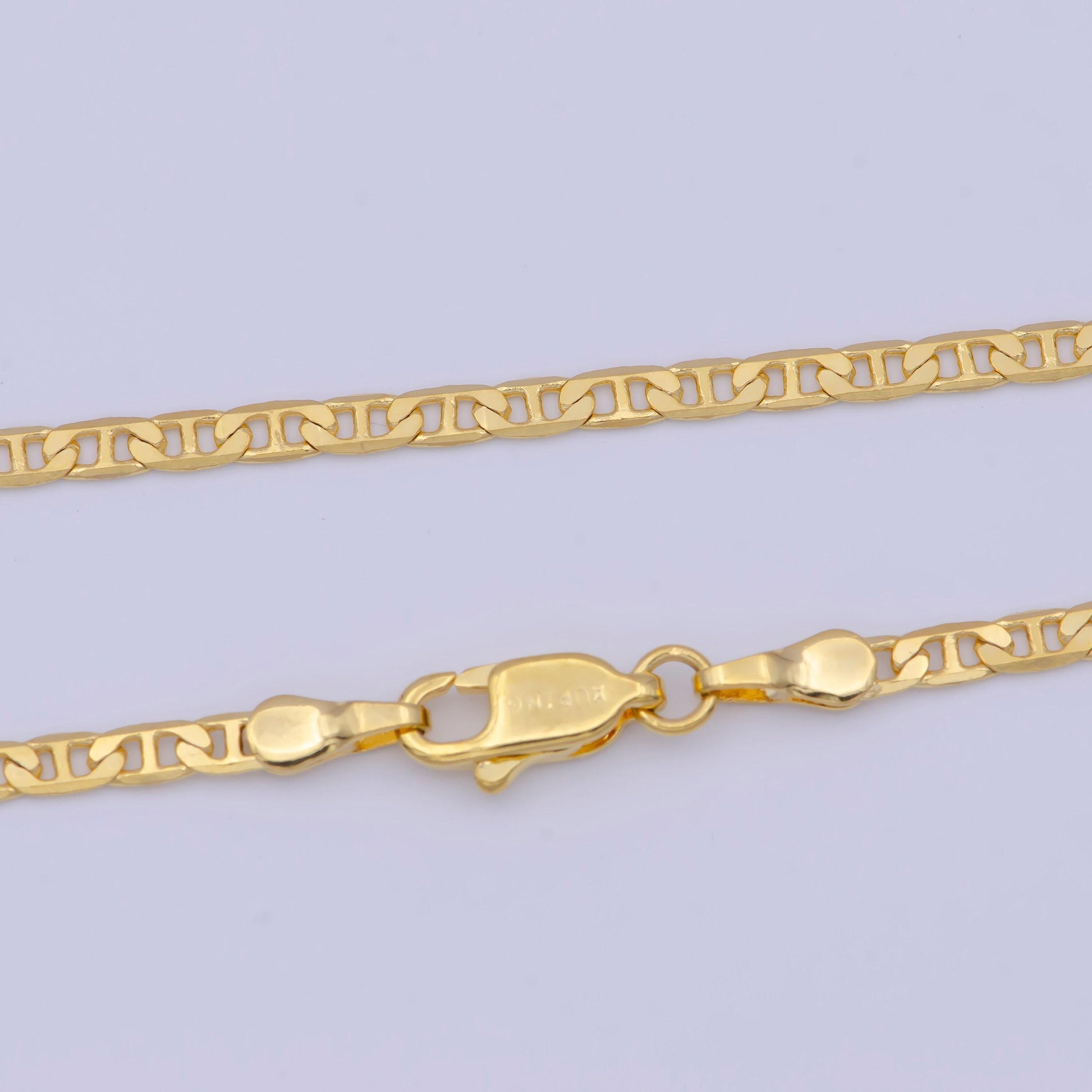 2.3mm gold mariner anchor chain necklace, 24k gold plated 17.8" mariner anchor link rectangular-look ready to wear necklace | wa-1125