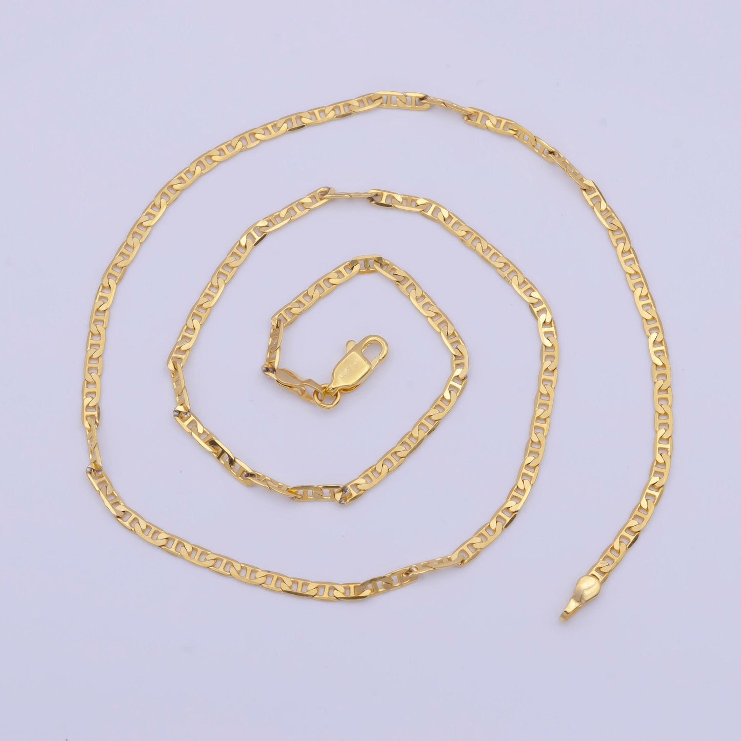 2.3mm gold mariner anchor chain necklace, 24k gold plated 17.8" mariner anchor link rectangular-look ready to wear necklace | wa-1125