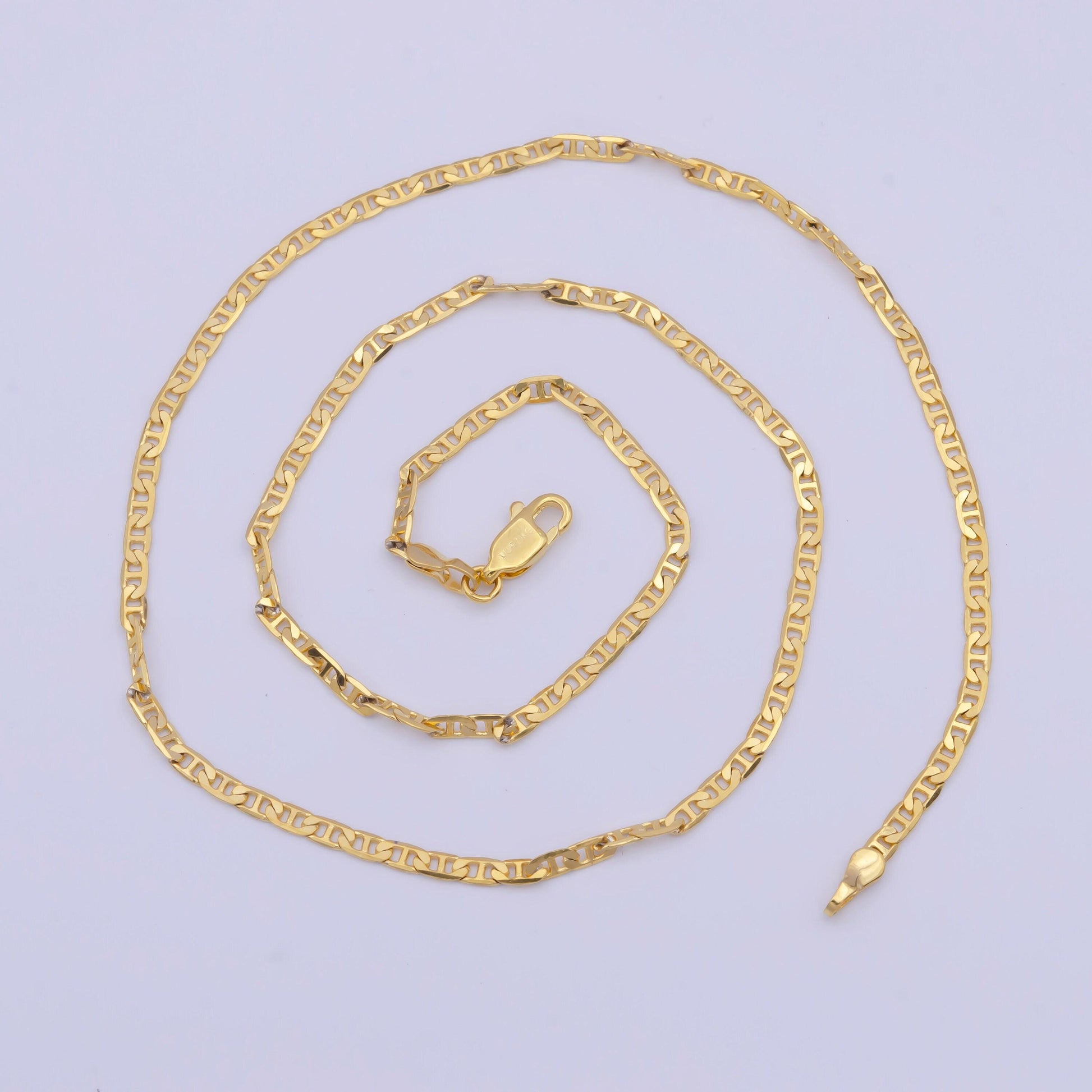2.3mm gold mariner anchor chain necklace, 24k gold plated 17.8" mariner anchor link rectangular-look ready to wear necklace | wa-1125