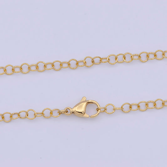 3.5mm gold cable chain necklace, 24k gold plated 17.3" thin medium links cable chain ready to wear necklace | wa-1119