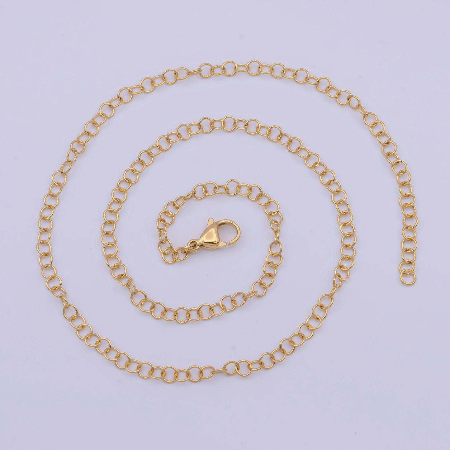 3.5mm gold cable chain necklace, 24k gold plated 17.3" thin medium links cable chain ready to wear necklace | wa-1119