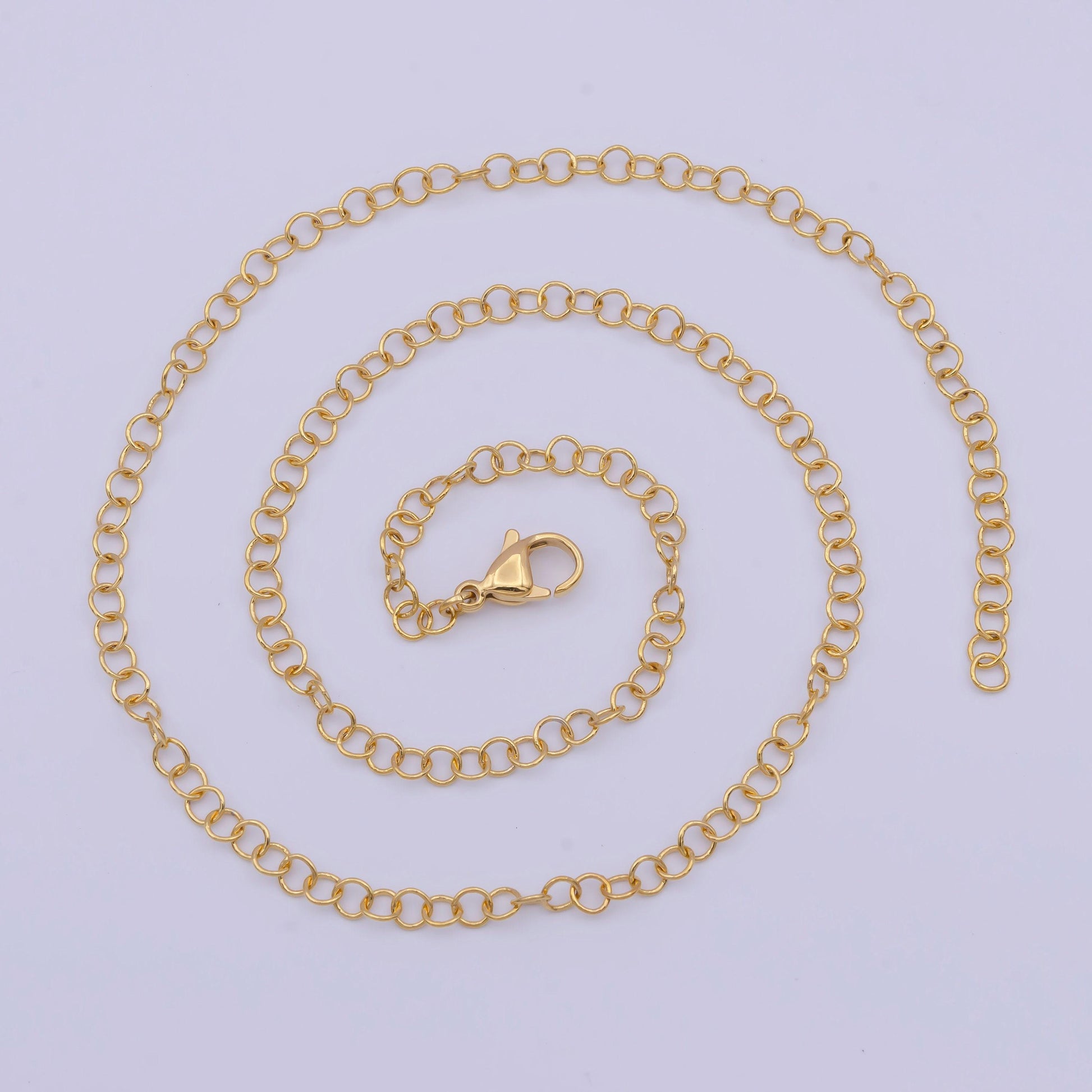 3.5mm gold cable chain necklace, 24k gold plated 17.3" thin medium links cable chain ready to wear necklace | wa-1119