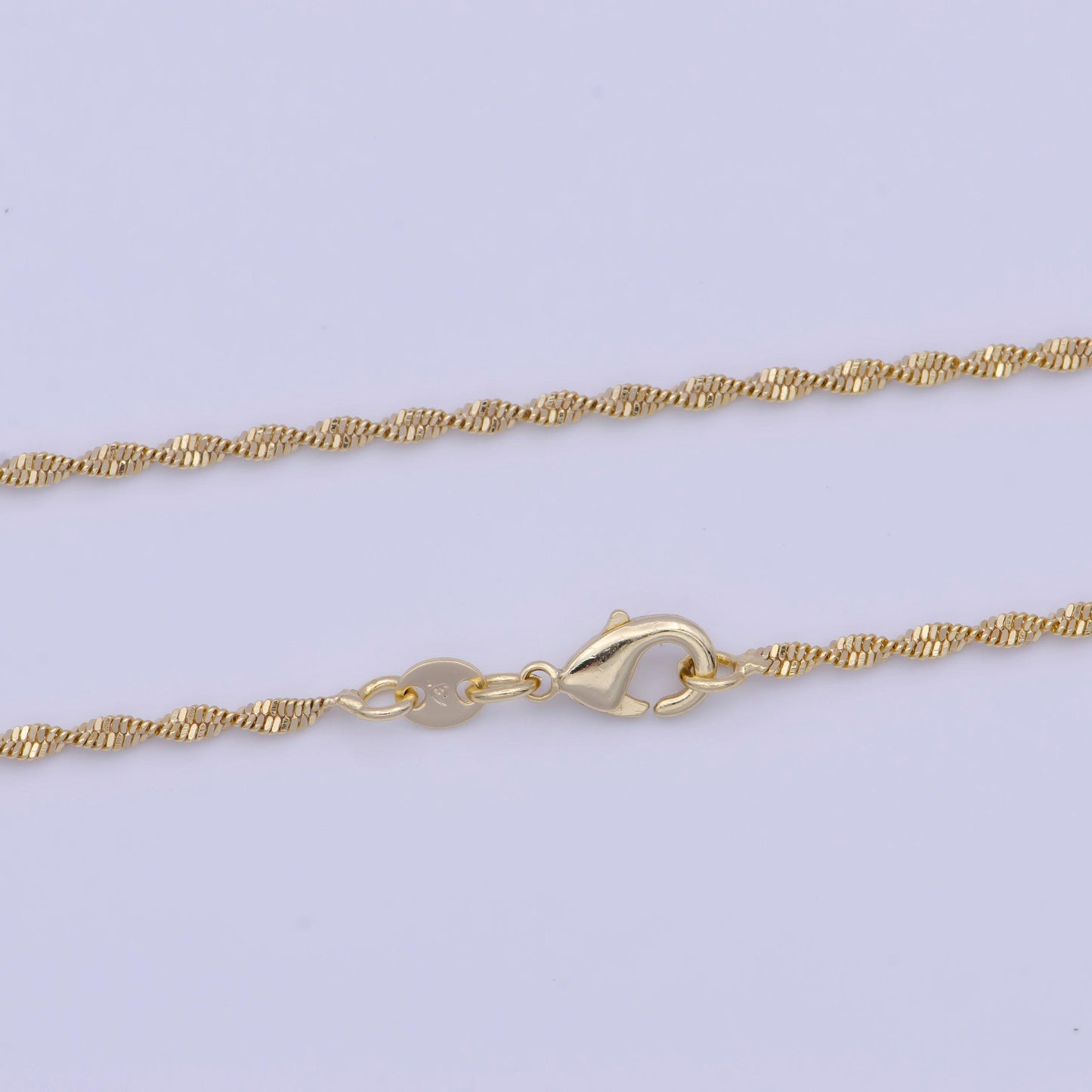 1.7mm gold singapore chain necklace, 24k gold plated 17.5" diamond cut singapore link ready to wear necklace | wa-1118