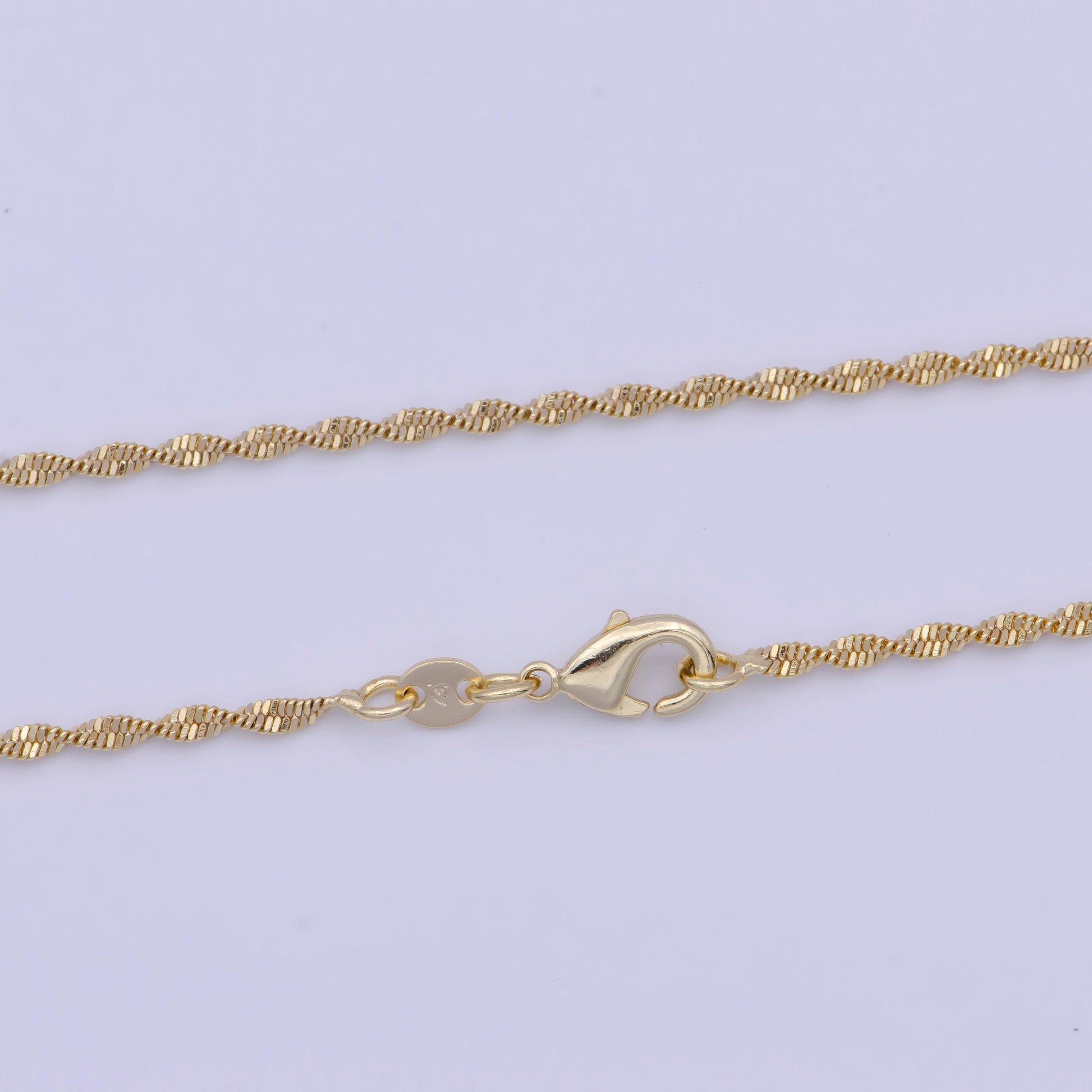 1.7mm gold singapore chain necklace, 24k gold plated 17.5" diamond cut singapore link ready to wear necklace | wa-1118