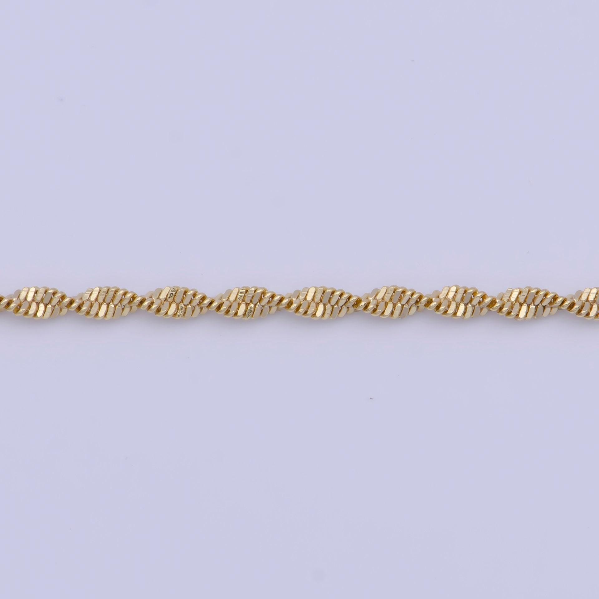 1.7mm gold singapore chain necklace, 24k gold plated 17.5" diamond cut singapore link ready to wear necklace | wa-1118