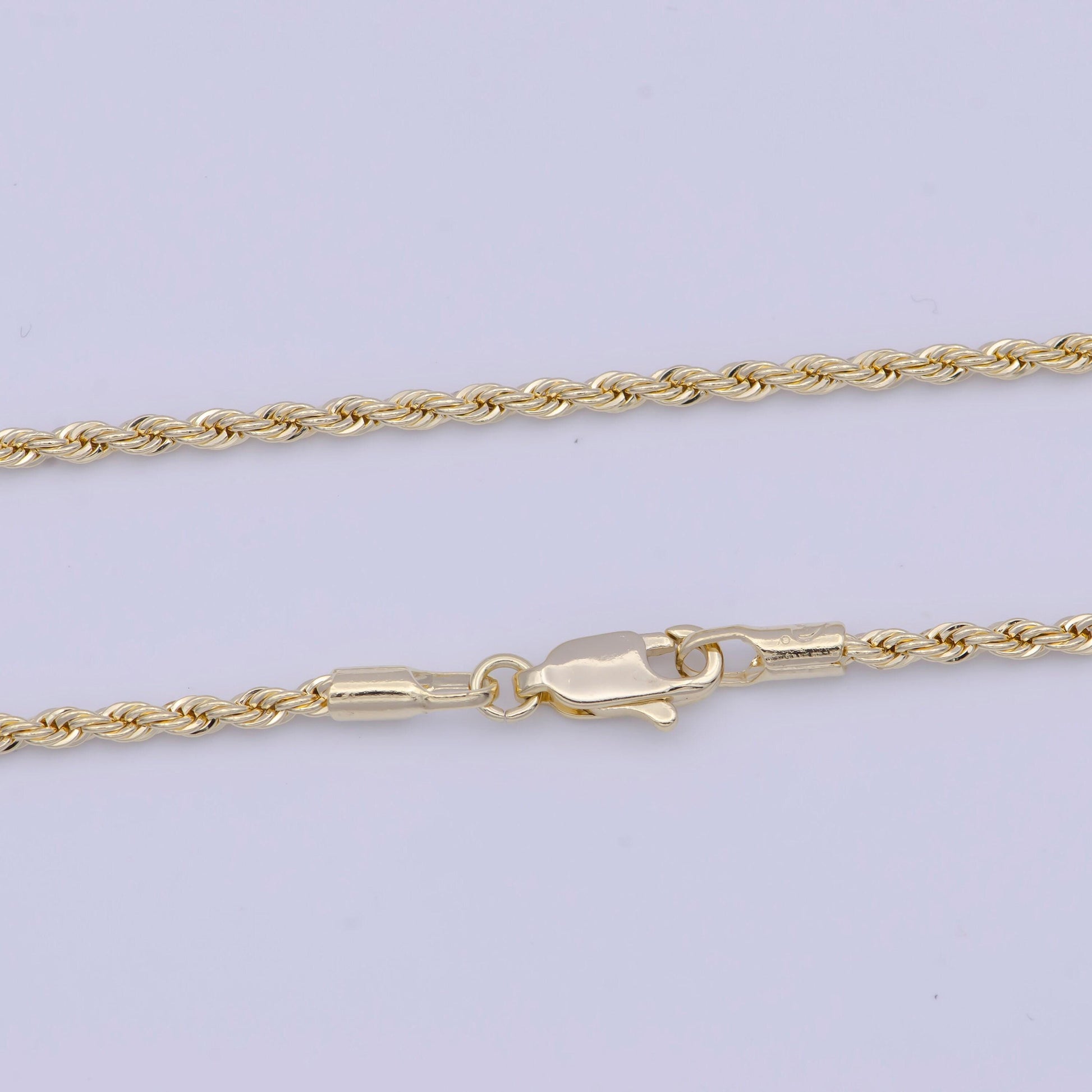 2.0mm gold twisted rope link necklace, 14k gold plated 19.0" rope chain ready to wear necklace | wa-1114